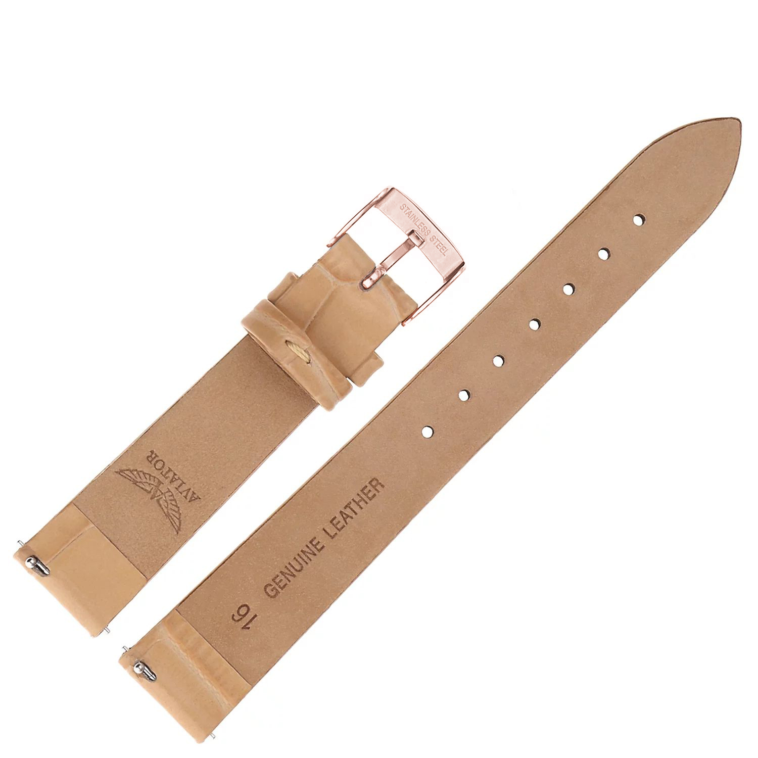 Aviator Pasek Ladies Moonflight Skóra V1332 16 mm - Beżowy różowa kl pasek do zegarka - miniatura 2