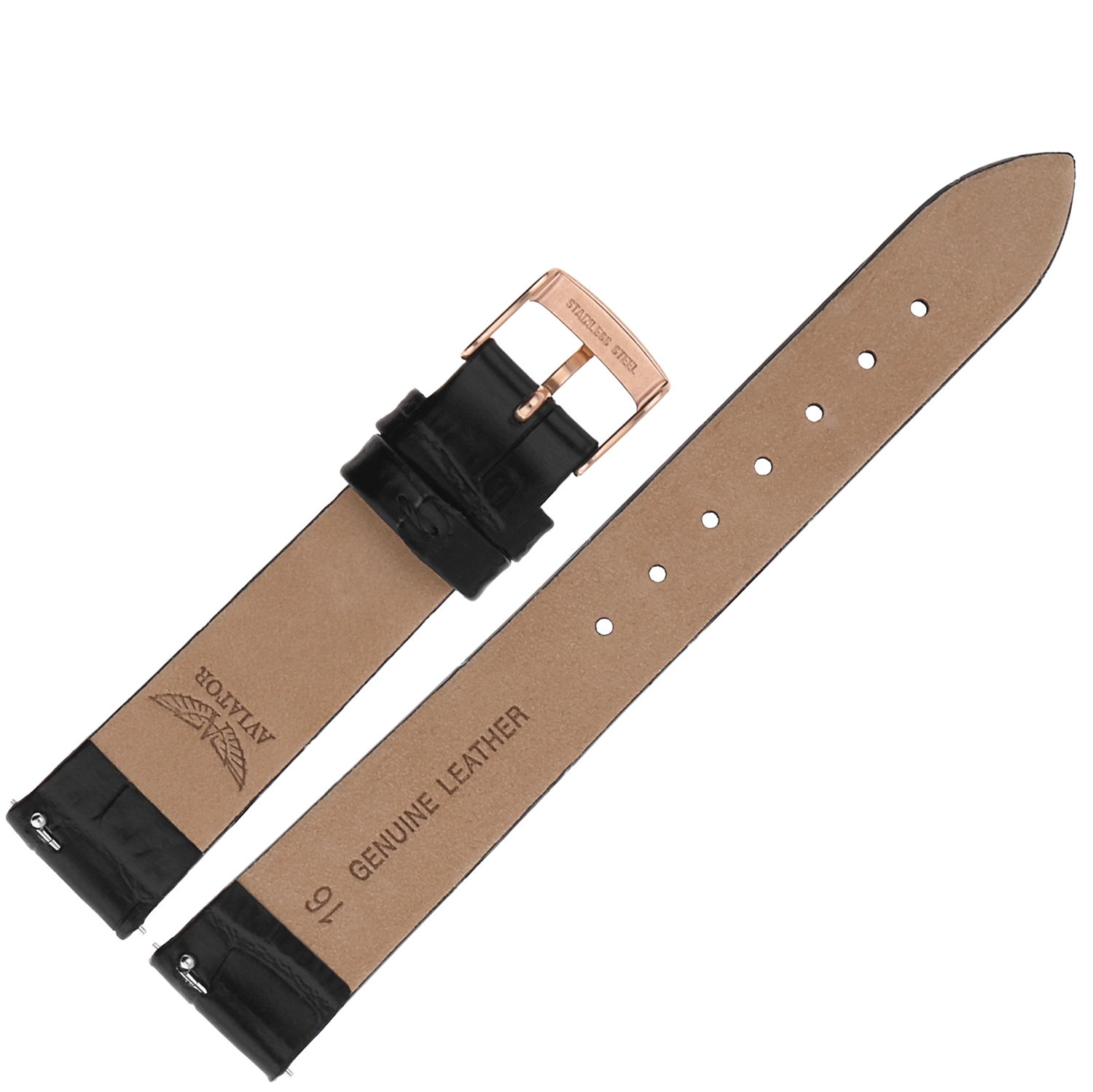 Aviator Pasek Ladies Moonflight Skóra V1332 16 mm - Czarny błyszcząca kl pasek do zegarka - miniatura 2
