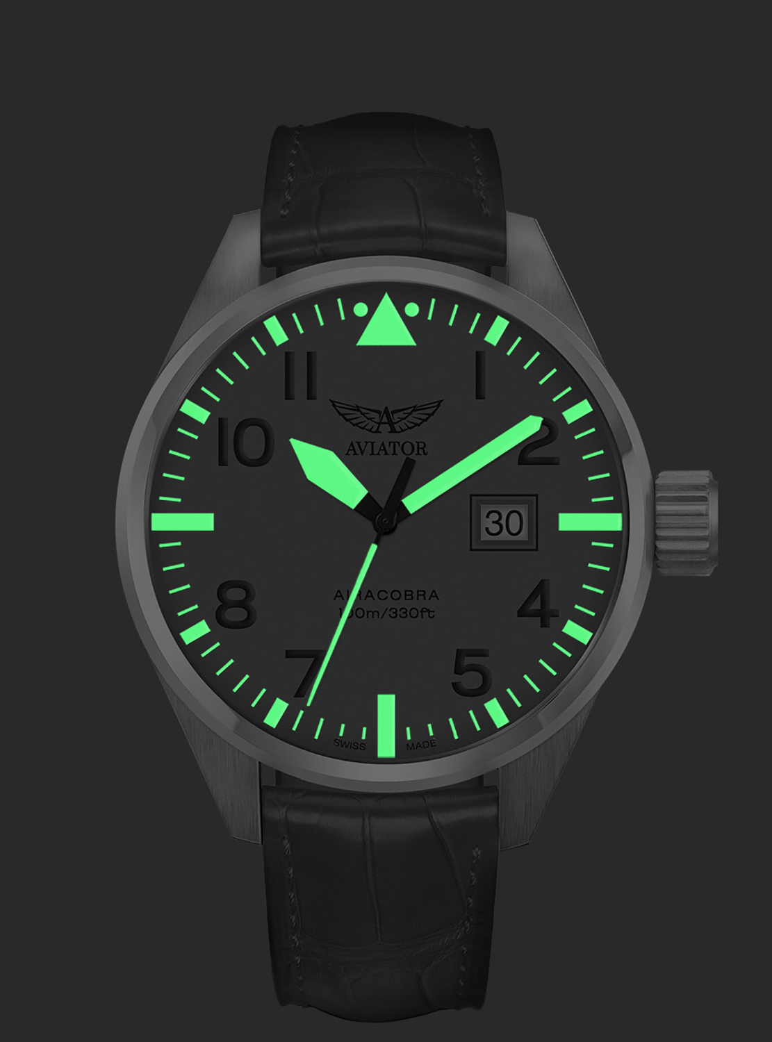 Aviator V.1.22.0.150.4 AIRACOBRA P42 BIG DATE Quartz Airacobra klasyczny zegarek srebrny