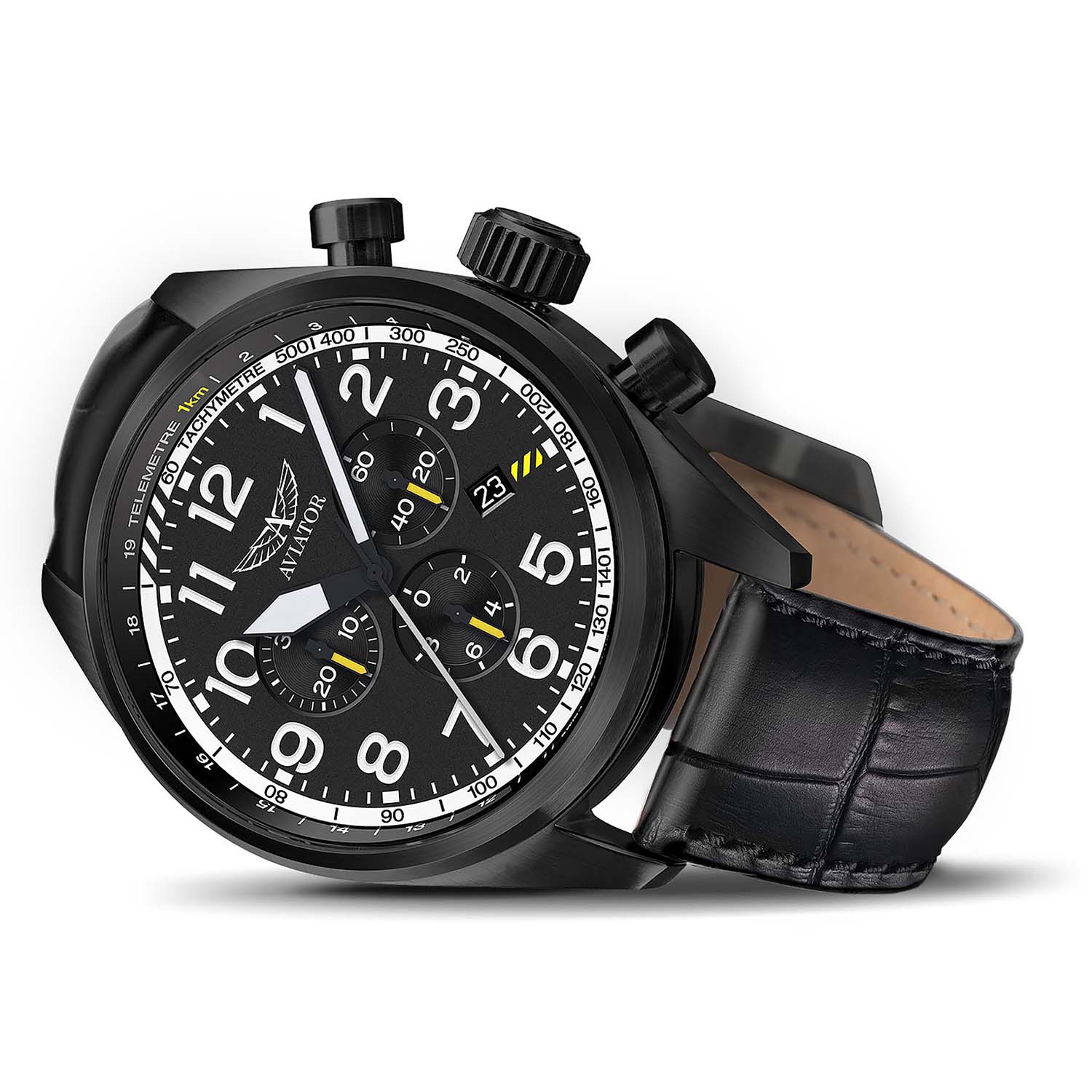 Aviator V.2.25.5.169.4 zegarek czarny klasyczny Airacobra pasek - miniatura 6