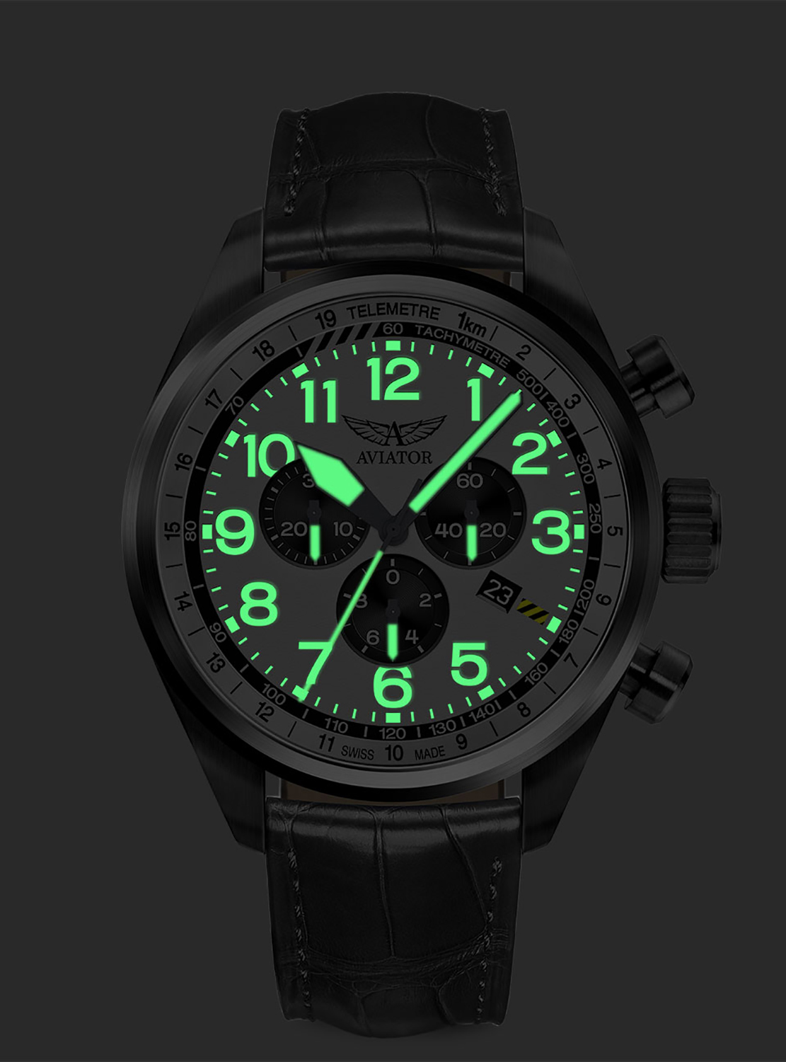 Aviator V.2.25.5.174.4 zegarek czarny klasyczny Airacobra pasek - miniatura 5