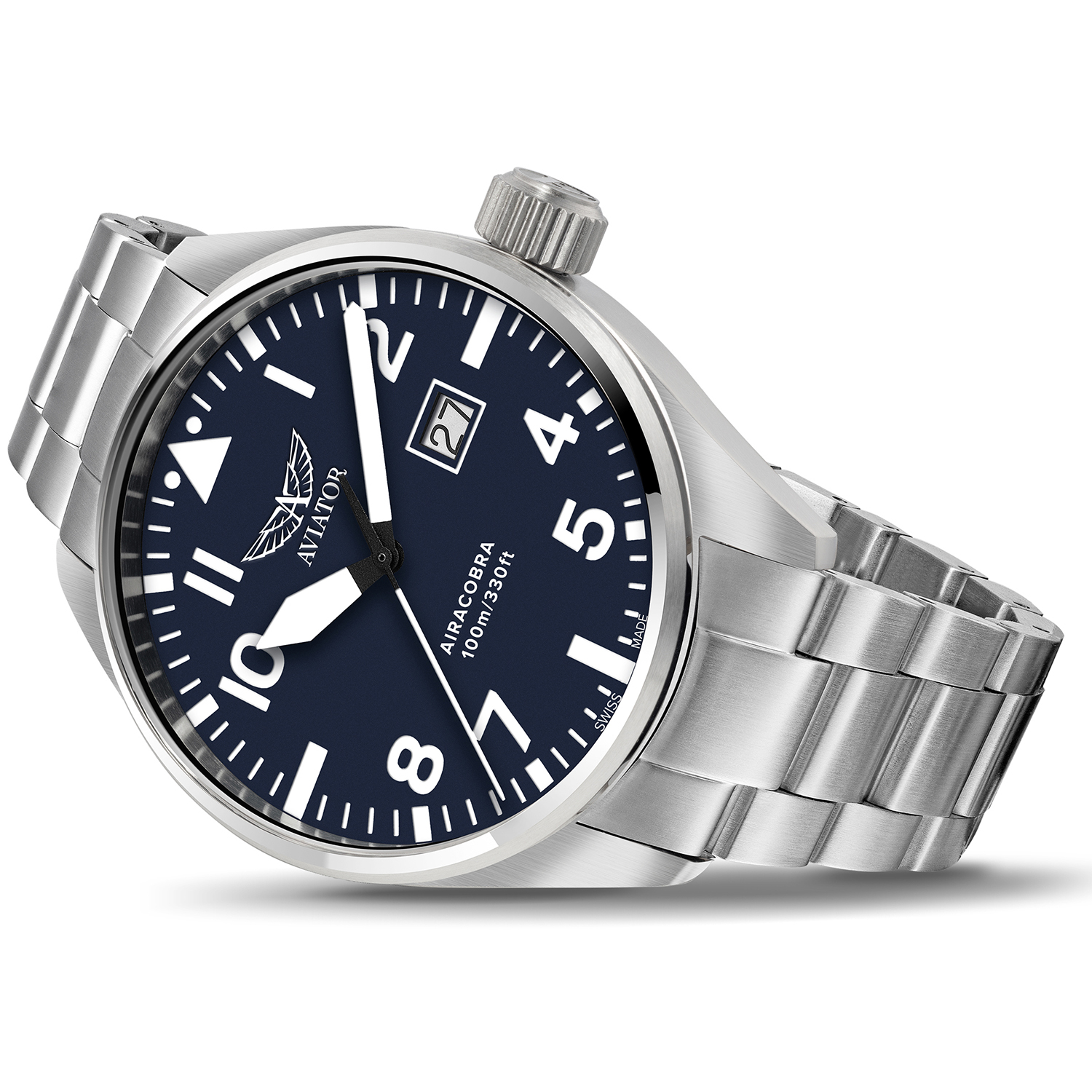 Aviator V12201495 zegarek srebrny klasyczny Airacobra bransoleta - miniatura 2