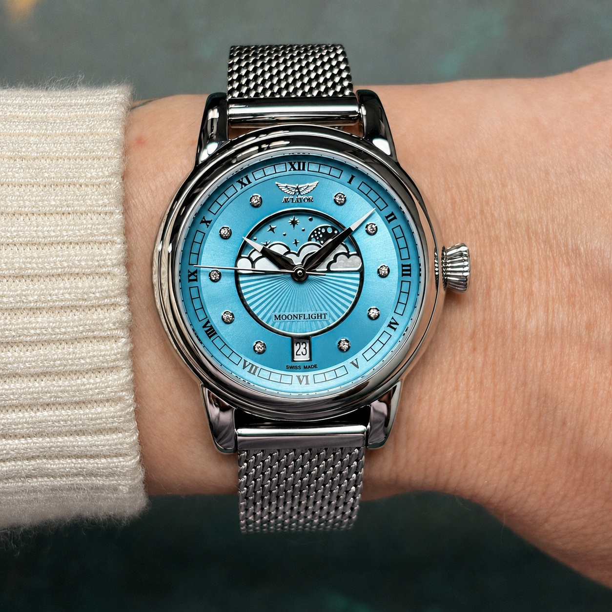 Aviator V13303595 zegarek damski klasyczny Douglas Moonflight bransoleta - miniatura 10