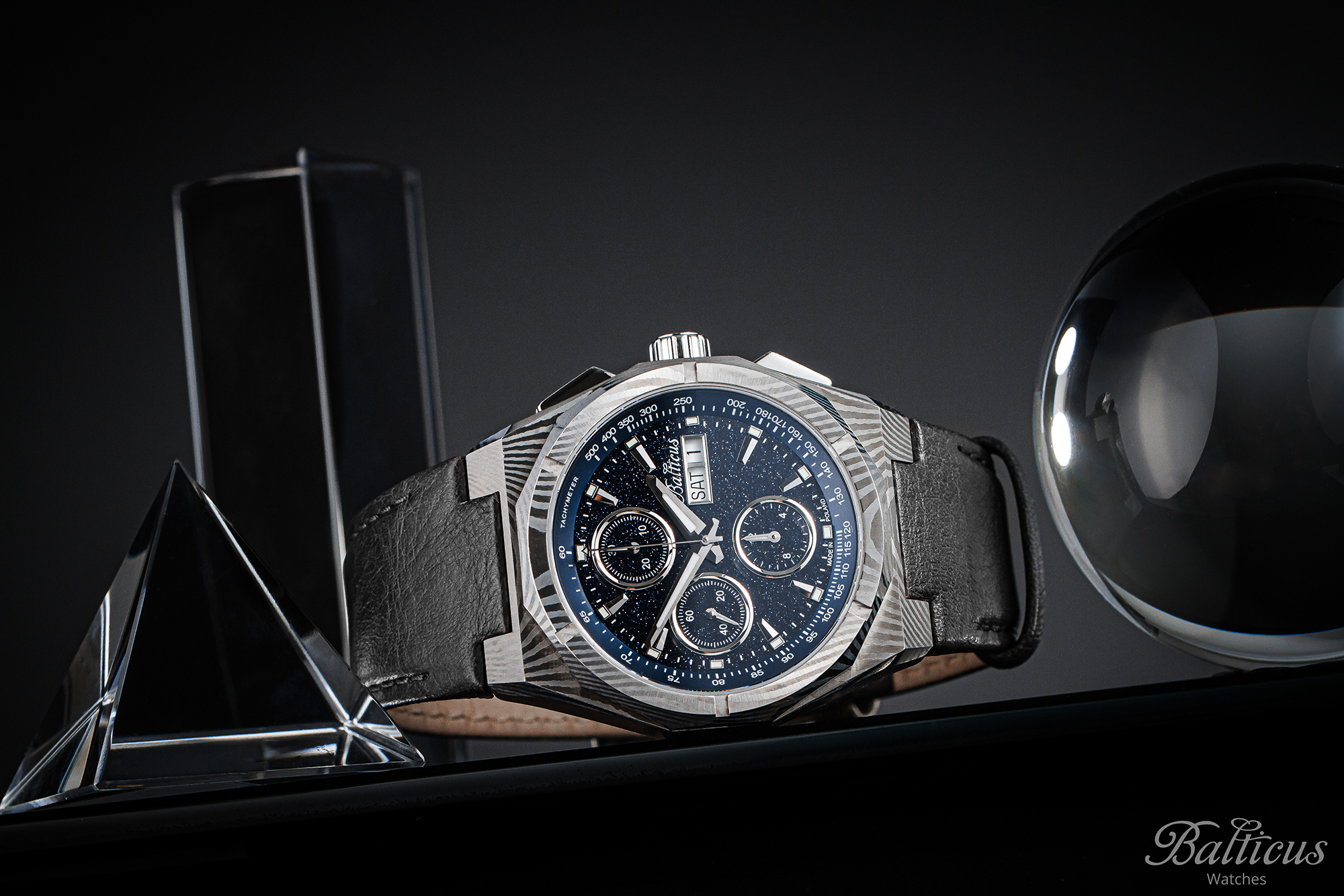 Balticus BLT-BALSDDCHABA Gwiezdny Pył DAMAST CHRONO 7750 42mm Awenturyn Niebieski Gwiezdny Pył elegancki zegarek srebrny