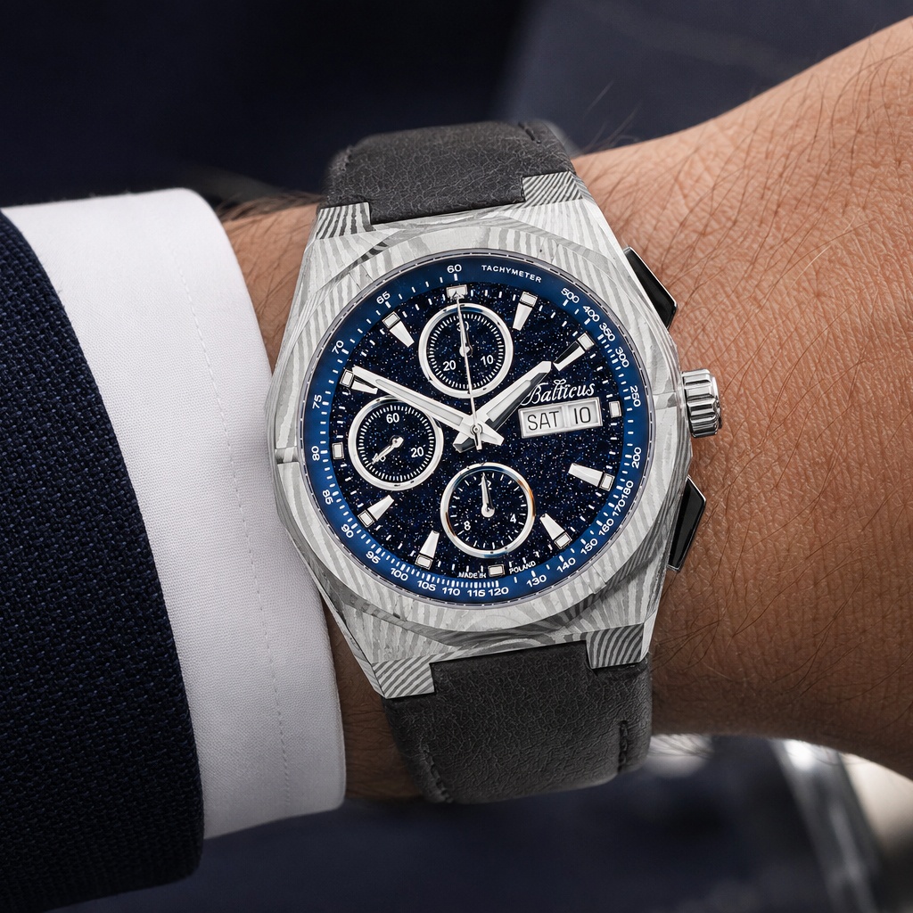 Balticus BLT-BALSDDCHABA Gwiezdny Pył Gwiezdny Pył DAMAST CHRONO 7750 42mm Awenturyn Niebieski pasek