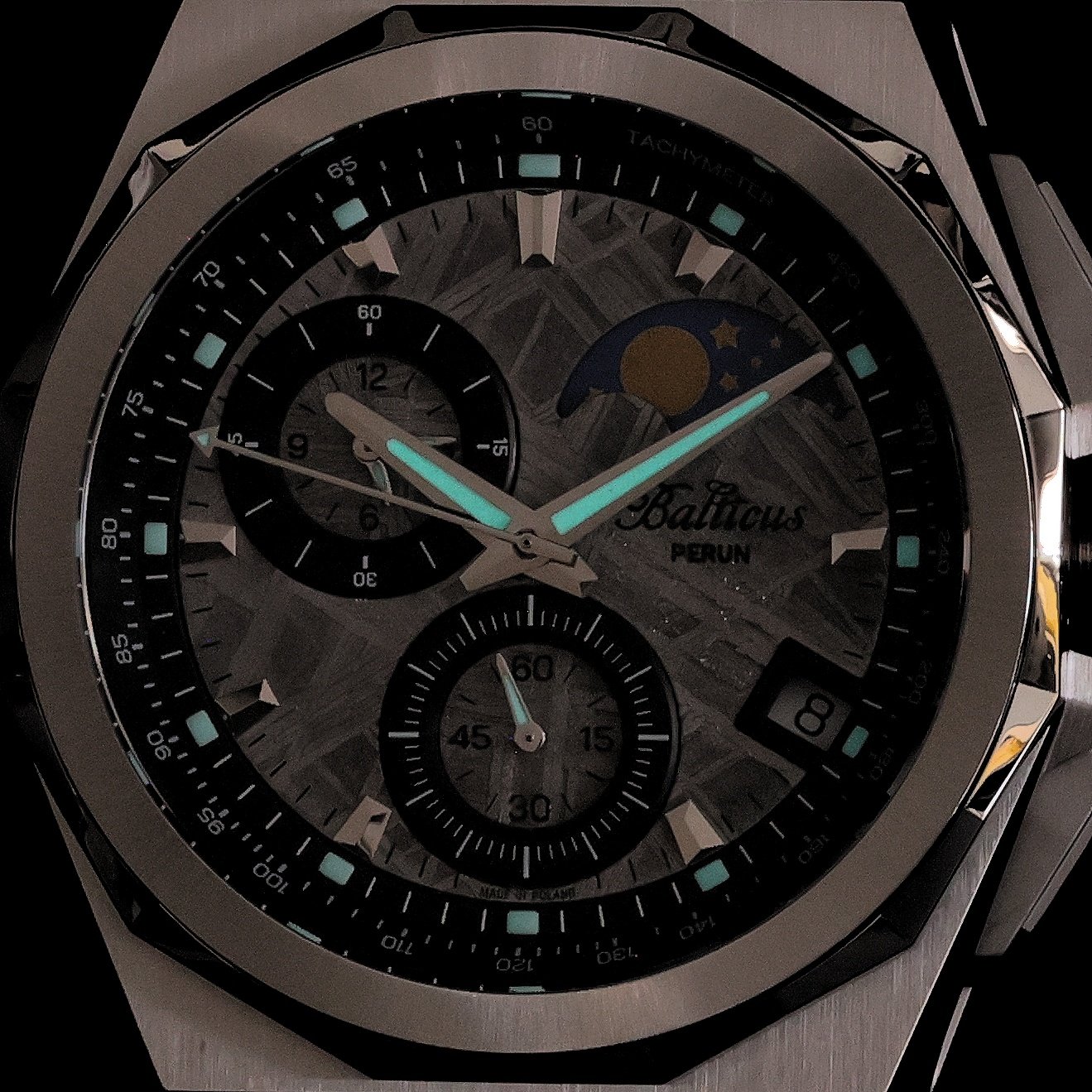 Balticus PERUN Chrono Moonphase 42mm Limited Edition Gwiezdny Pył elegancki zegarek srebrny - miniatura 5