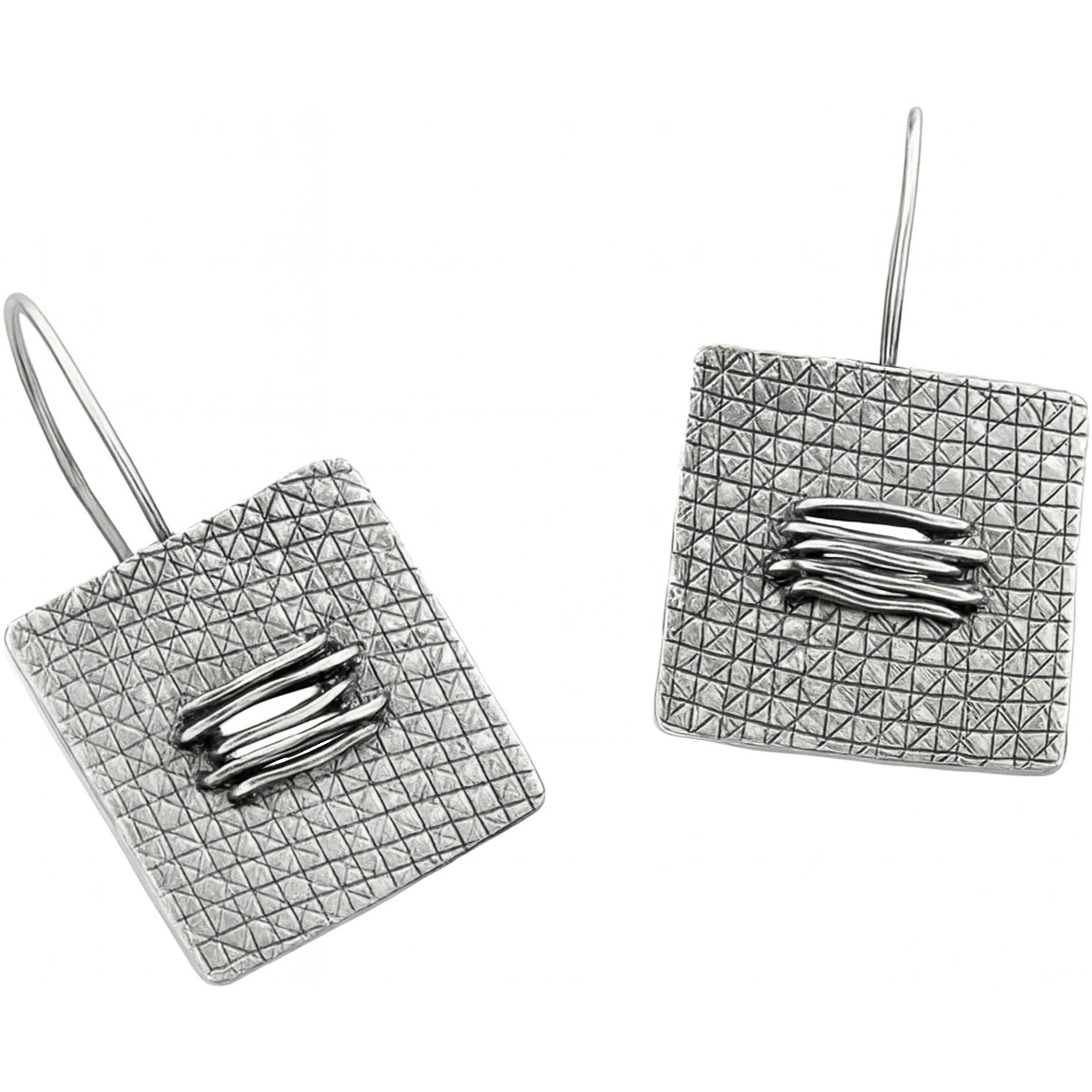 biżuteria Harf KBZ0015 Kolczyki srebrne kwadratowe z ciekawą strukturą - miniatura 2