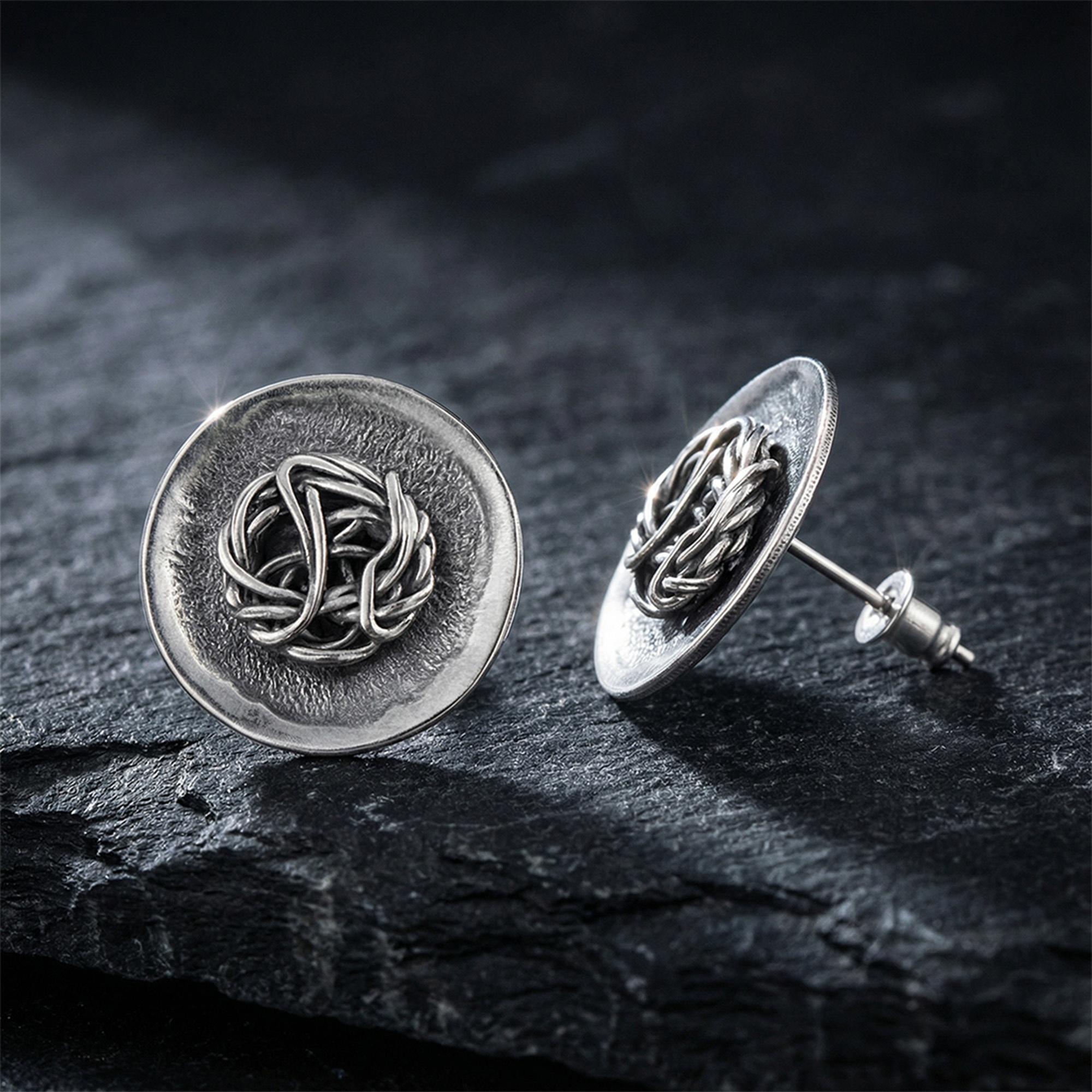 biżuteria Harf KS0027 Duże kolczyki sztyfty ze srebrną plecionką - miniatura 6