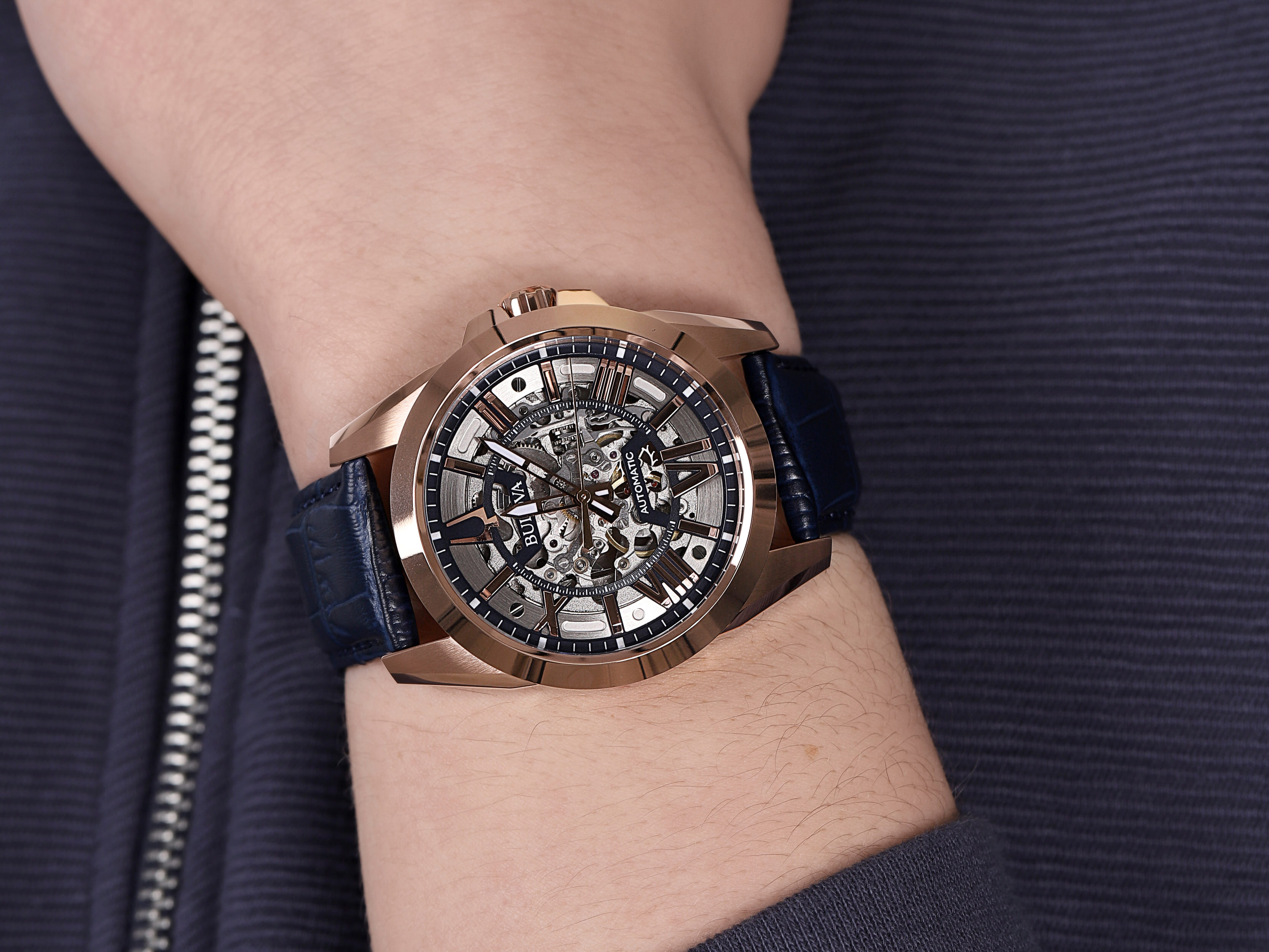 Bulova 97A161 zegarek różowe złoto klasyczny Automatic pasek - miniatura 4