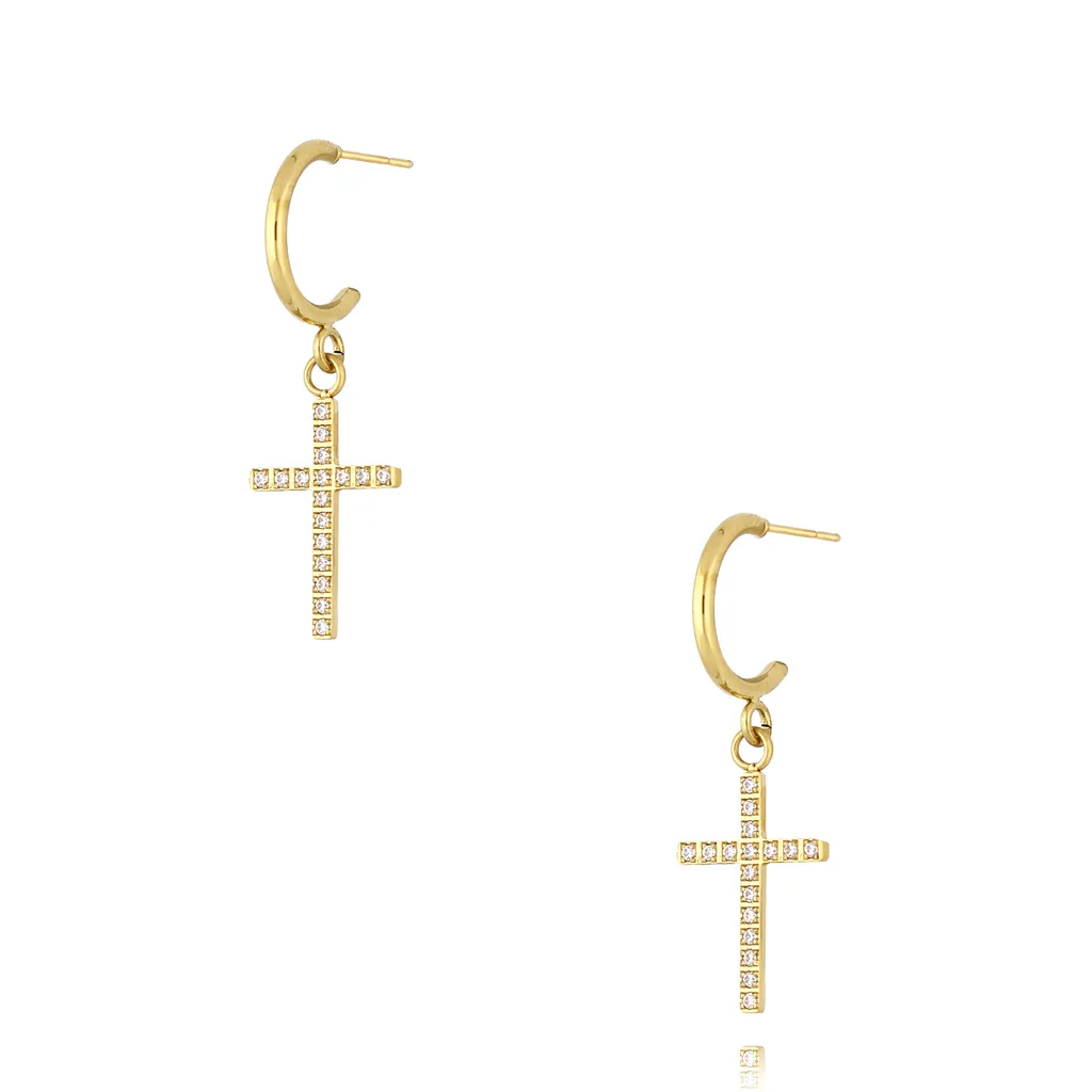 Kolczyki krzyżyki z cyrkoniami złote Crystal Cross By Dziubeka KSA2030 