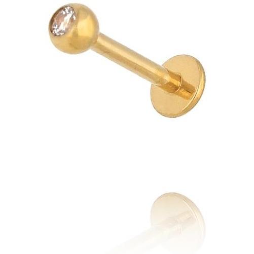 By Dziubeka KSA2164 Kolczyk labret złoty z kulką z cyrkonią z tytanu