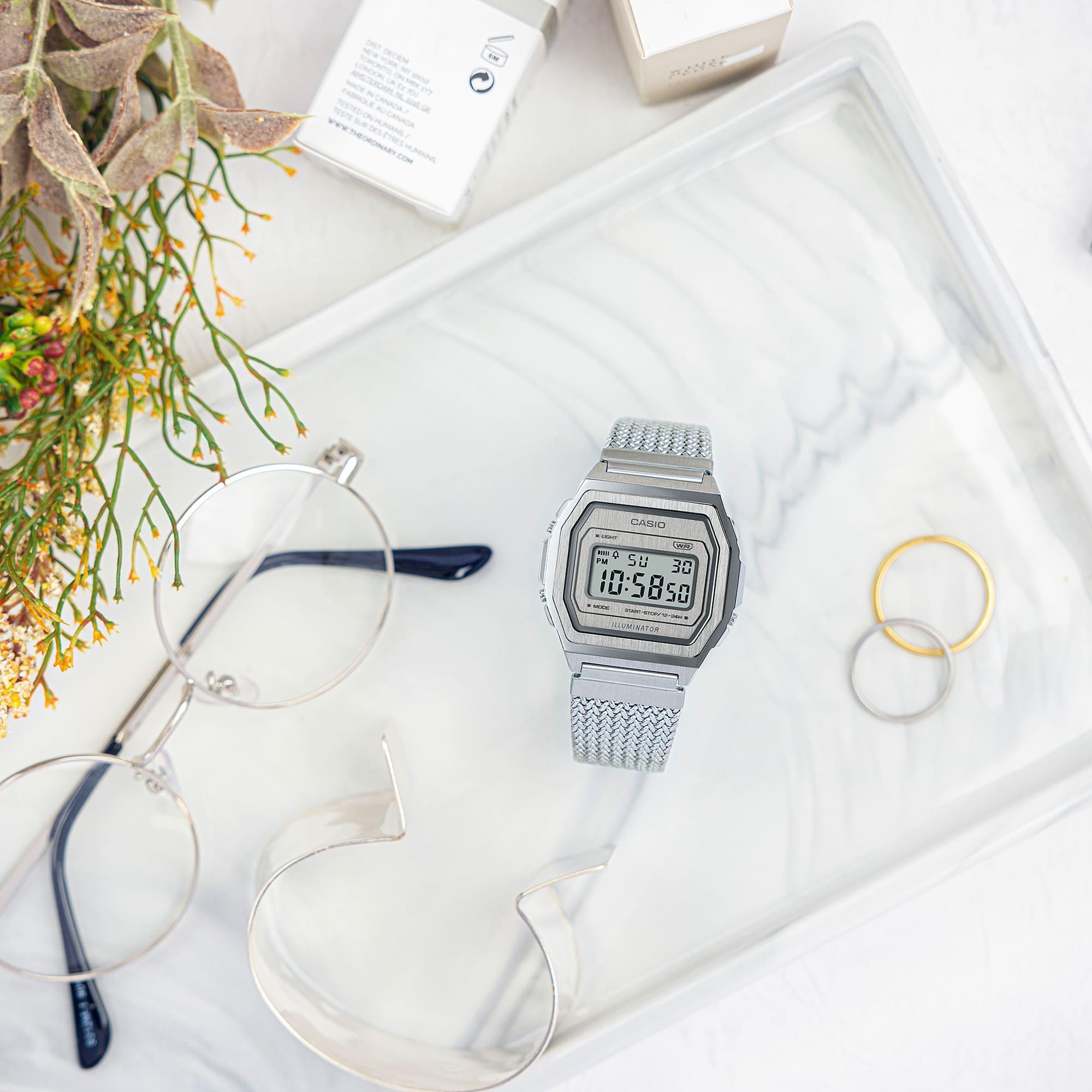 Casio Vintage A1000MA-7EF zegarek srebrny retro Vintage bransoleta