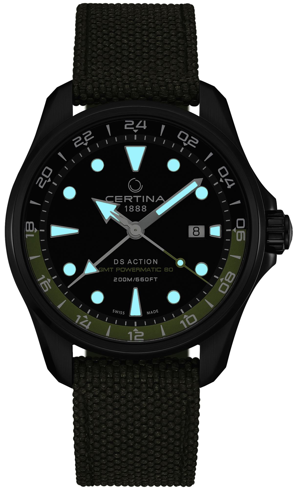 Certina C032.429.38.051.00 DS Action GMT Powermatic 80 DS Blue Ribbon klasyczny zegarek czarny - miniatura 2