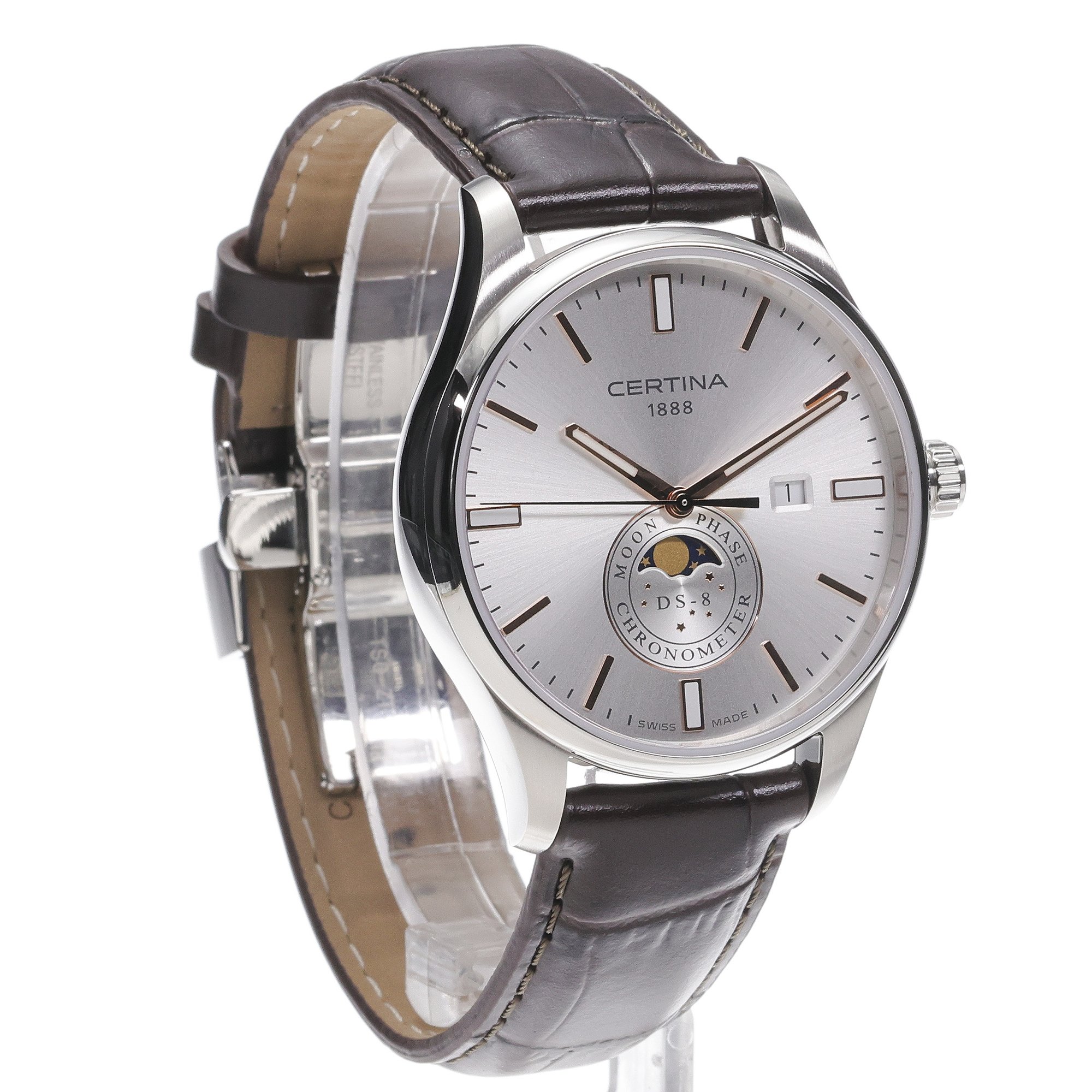 Certina C0334571603100 DS-8 DS-8 Moon Phase 40mm zegarek męski klasyczny szafirowe - miniatura 3