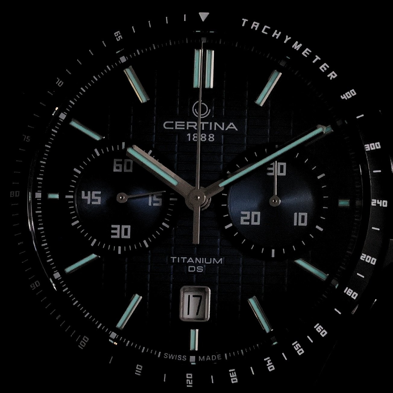 Certina C0434274404100 DS-7 Chrono Auto Black Titanium 42mm DS-7 sportowy zegarek czarny