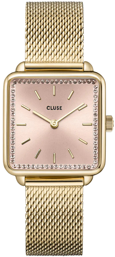 Cluse Léanemarts Giftbox La Tétragone Mesh Light Rose and Chain Bracelet, Gold Colour CG10322