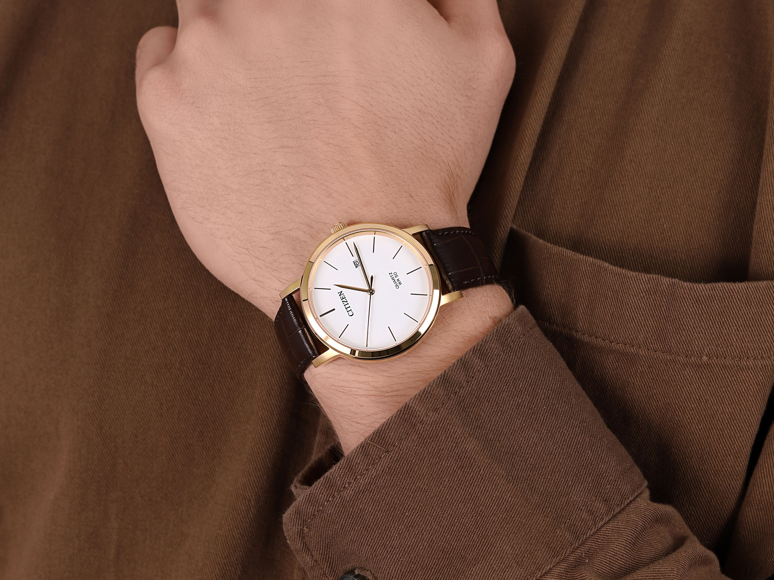 Citizen BI5072-01A zegarek złoty klasyczny Leather pasek - miniatura 4