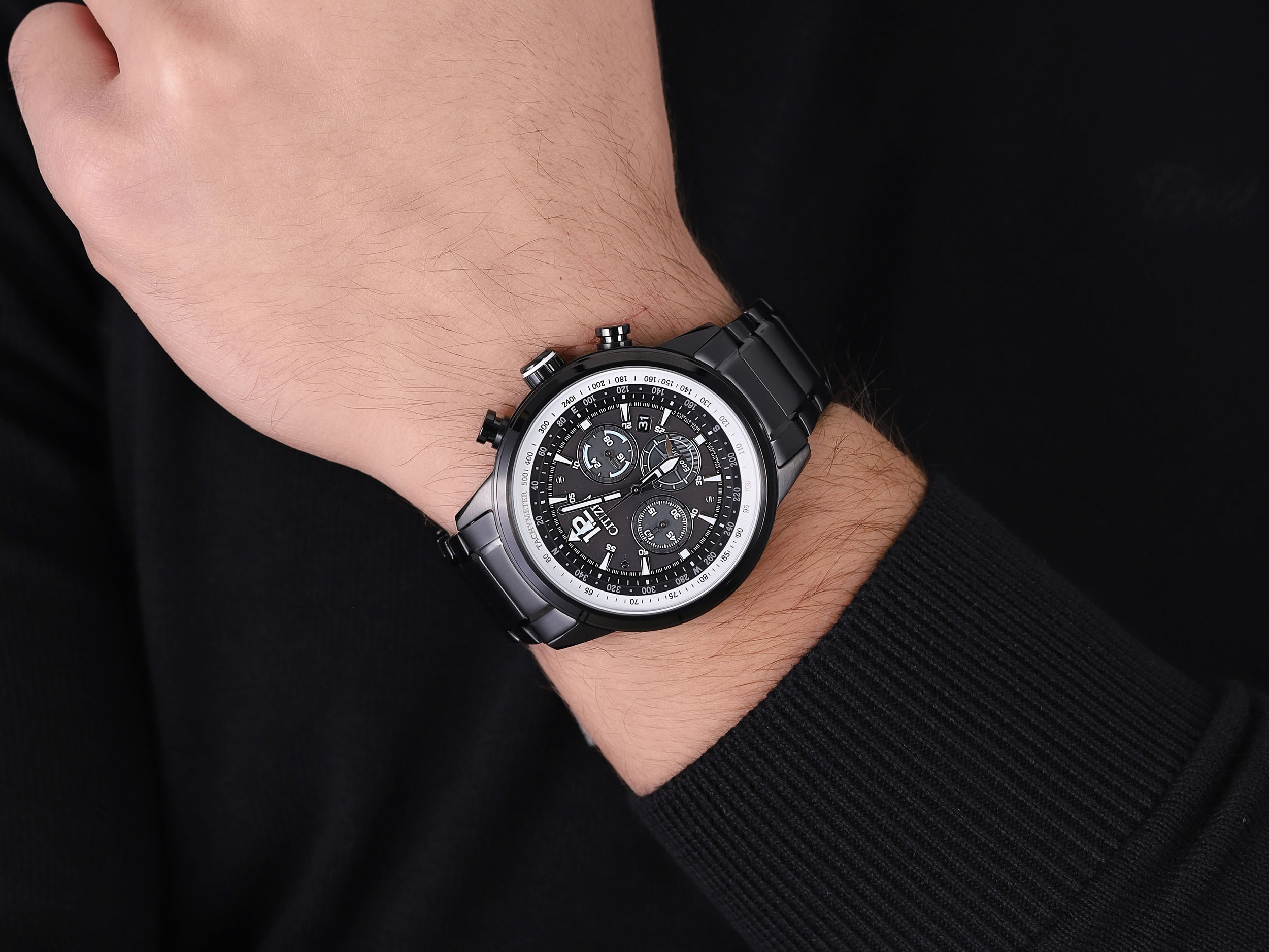 Citizen CA4475-89E zegarek czarny klasyczny Chrono bransoleta - miniatura 4