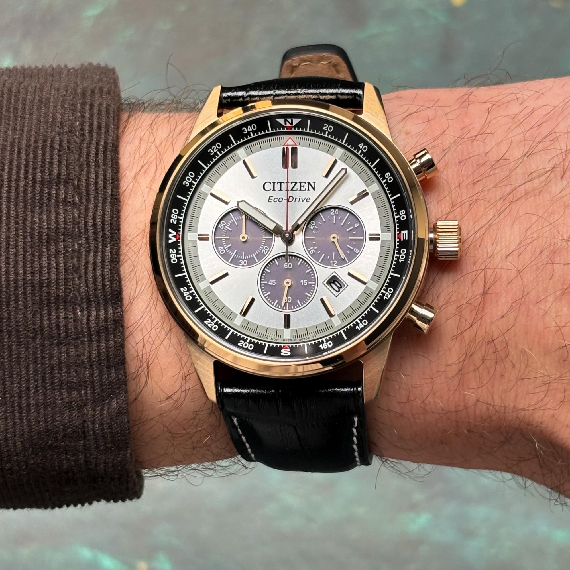 Citizen CA4723-03A zegarek złoty sportowy Ecodrive pasek