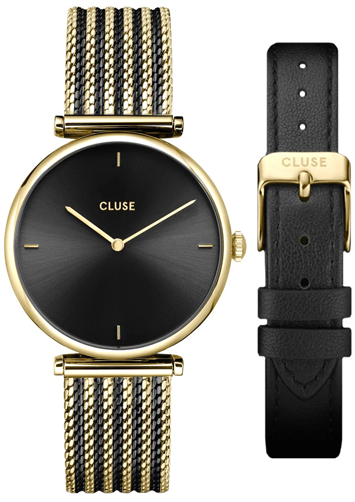 Cluse Triomphe Mesh Gold and Black Leather Strap Gift Box CG10404