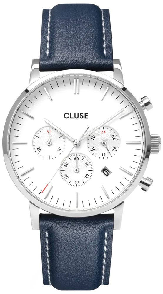 Cluse Aravis navy blue leather silver CG21004