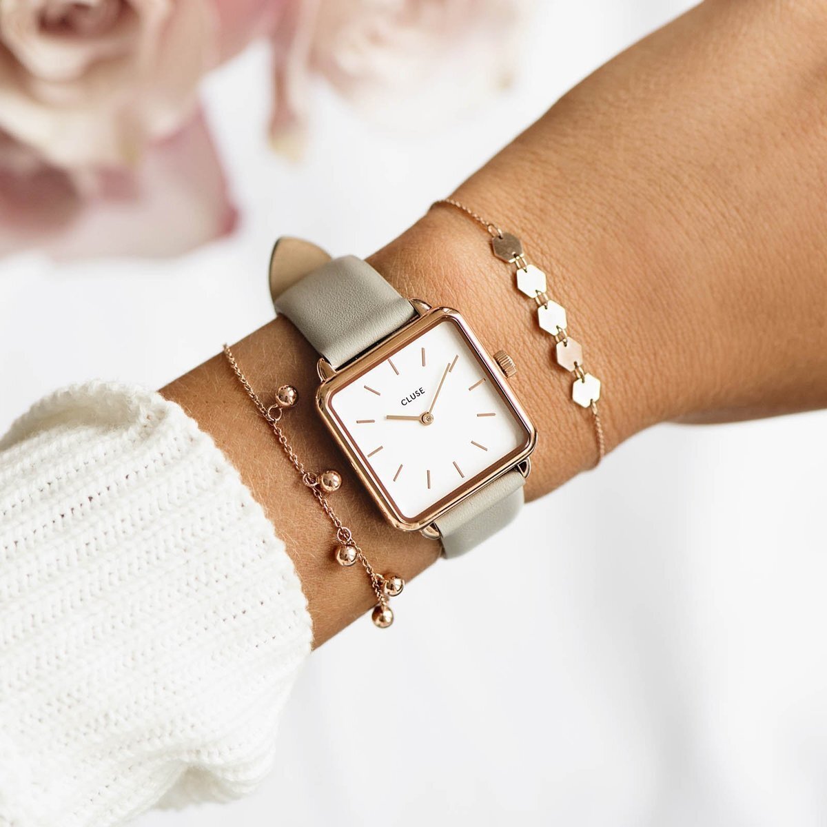 Cluse CL60005 La Tetragone Rose Gold White/Grey zegarek damski klasyczny mineralne - miniatura 8