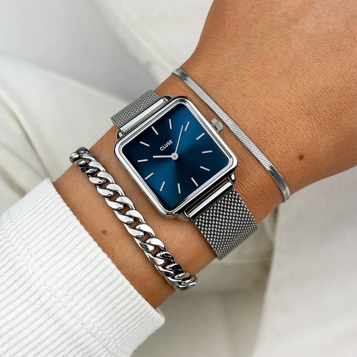 Cluse CL60011 La Tetragone Mesh Silver/Marine Blue zegarek damski klasyczny mineralne - miniatura 8