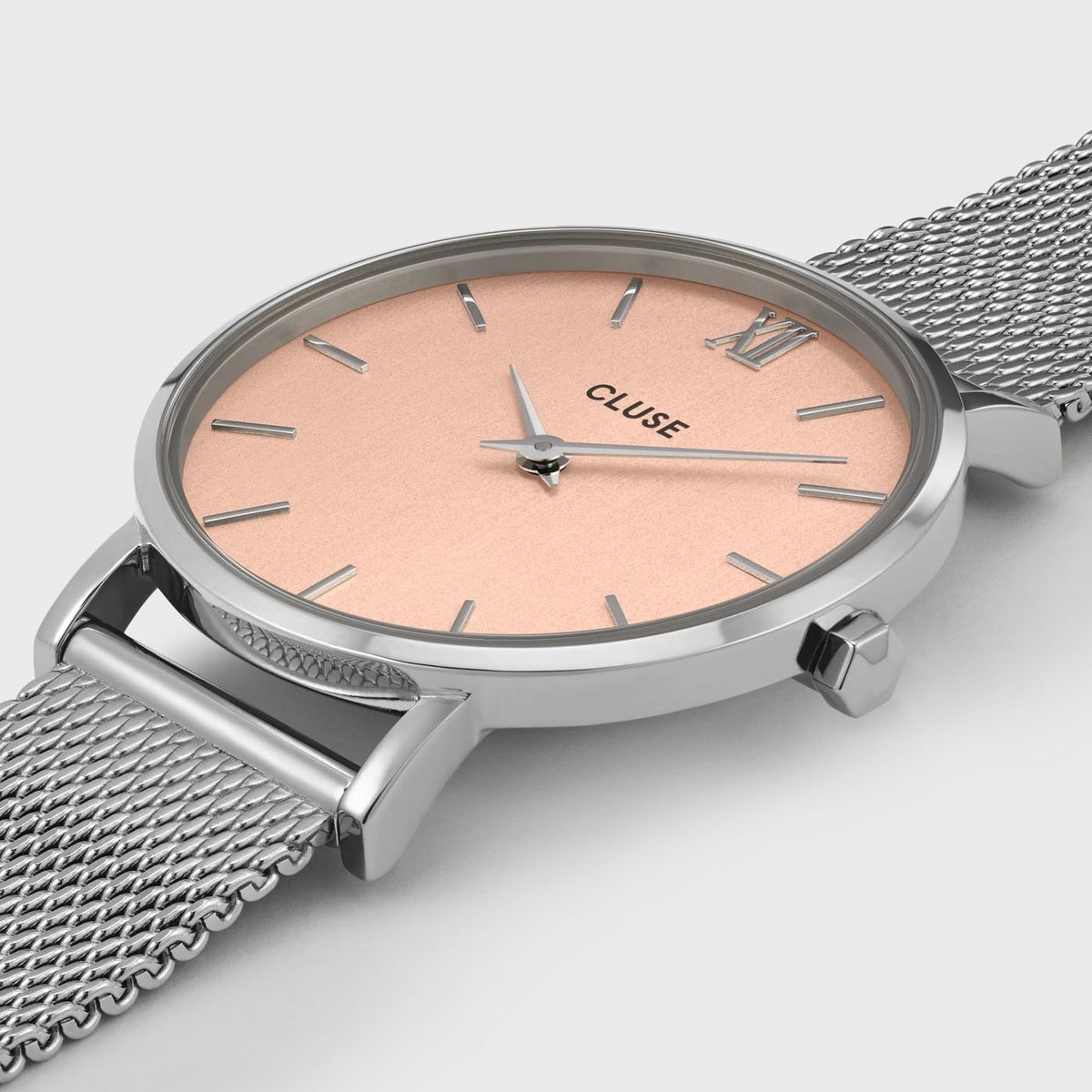 Cluse CW0101203029 Mesh Silver/Rose Gold Minuit fashion/modowy zegarek srebrny