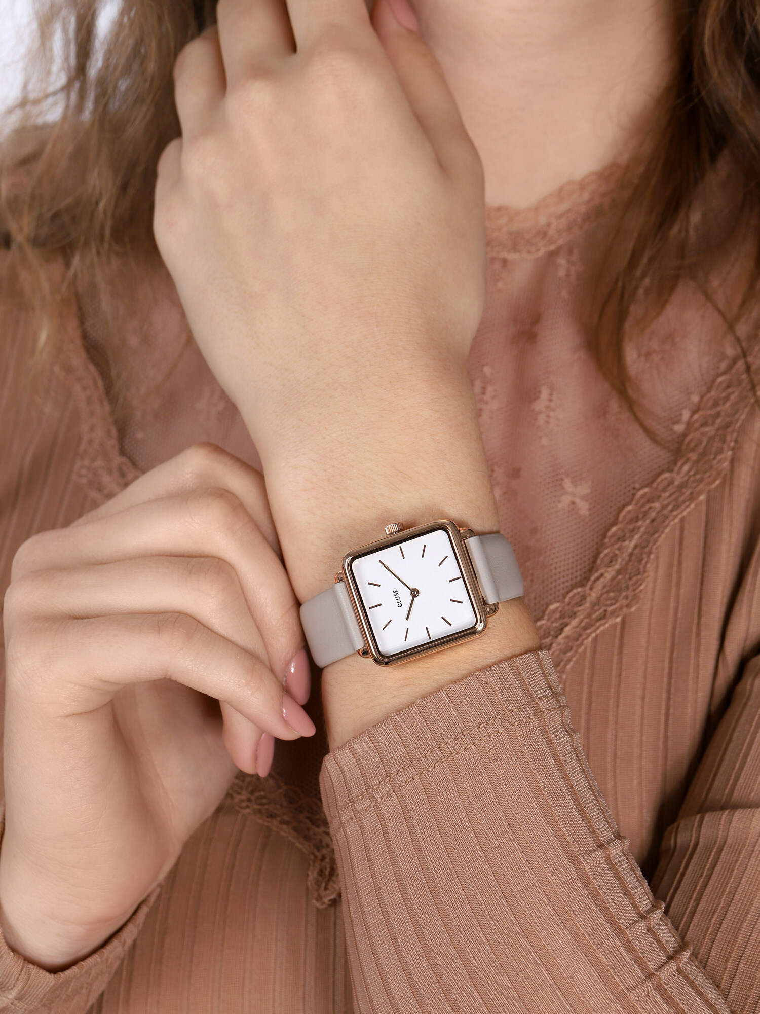 Cluse CW0101207004 La Tetragone Rose Gold White/Grey zegarek damski klasyczny mineralne - miniatura 3