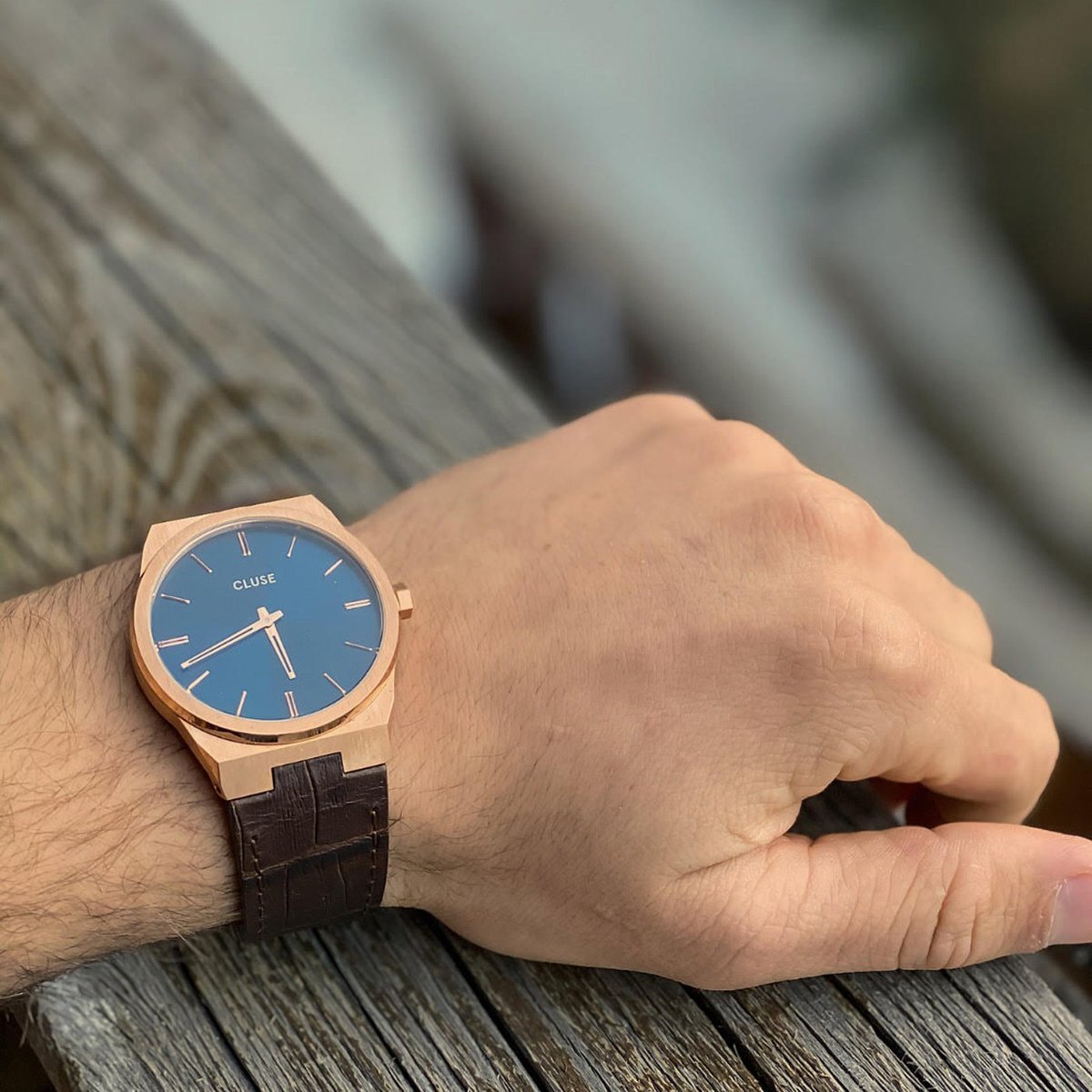 Cluse CW0101503002 Vigoureux pasek Rose Gold Dark/Brown Croco zegarek męski klasyczny mineralne - miniatura 8