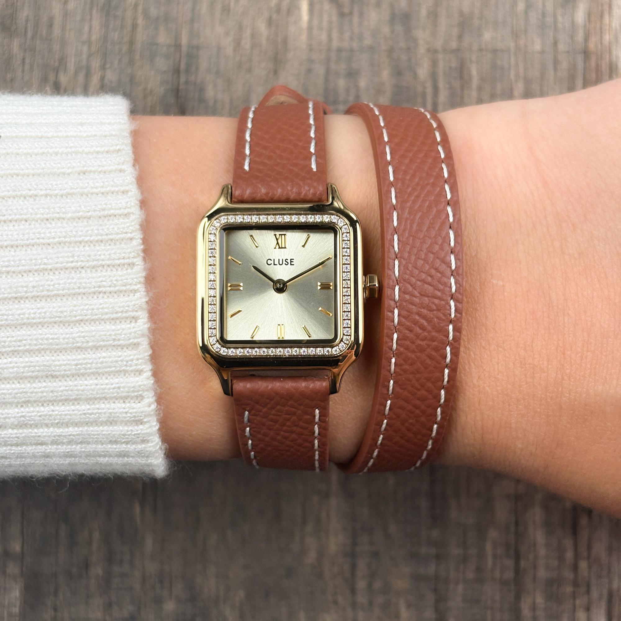 Cluse CW11821 Gracieuse Gracieuse Petite Double Leather Nutshell Full Gold zegarek damski klasyczny mineralne - miniatura 8