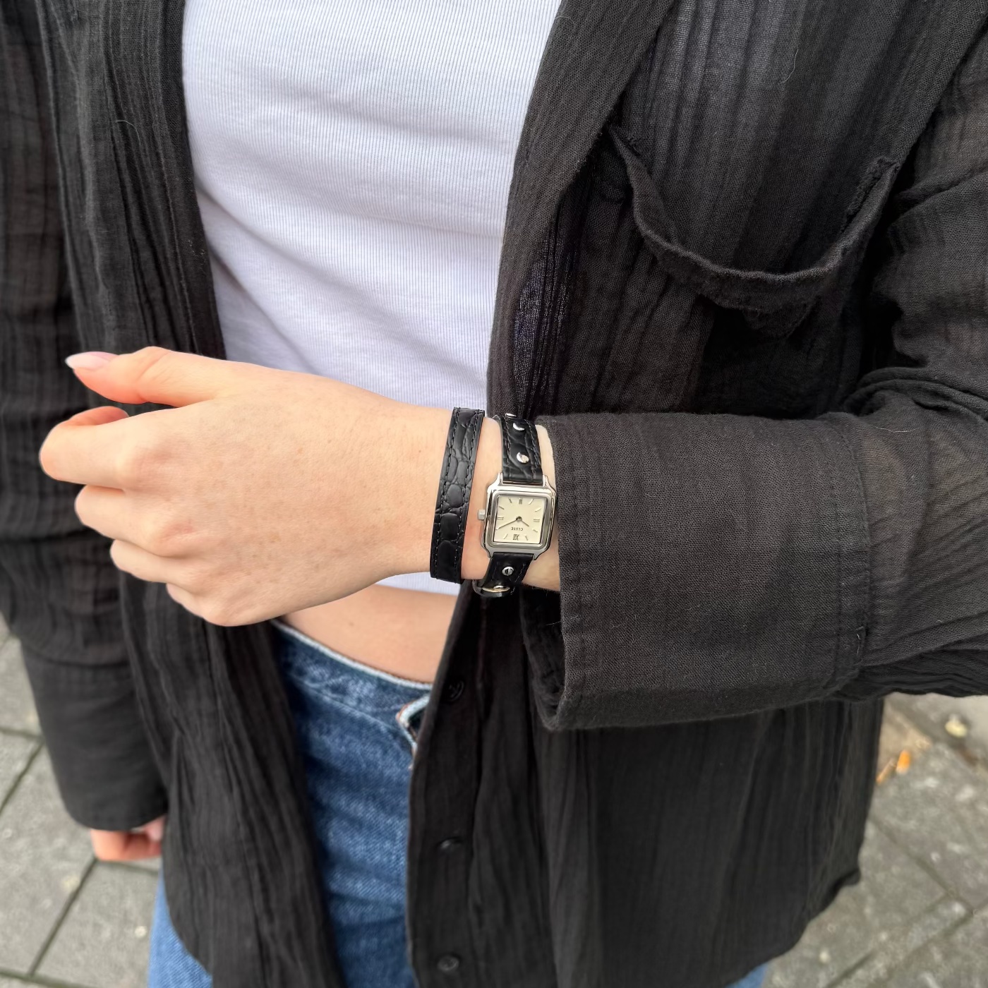 Cluse CW15508 Gracieuse Gracieuse Mini Double Leather Black Studs Silver zegarek damski klasyczny mineralne - miniatura 8