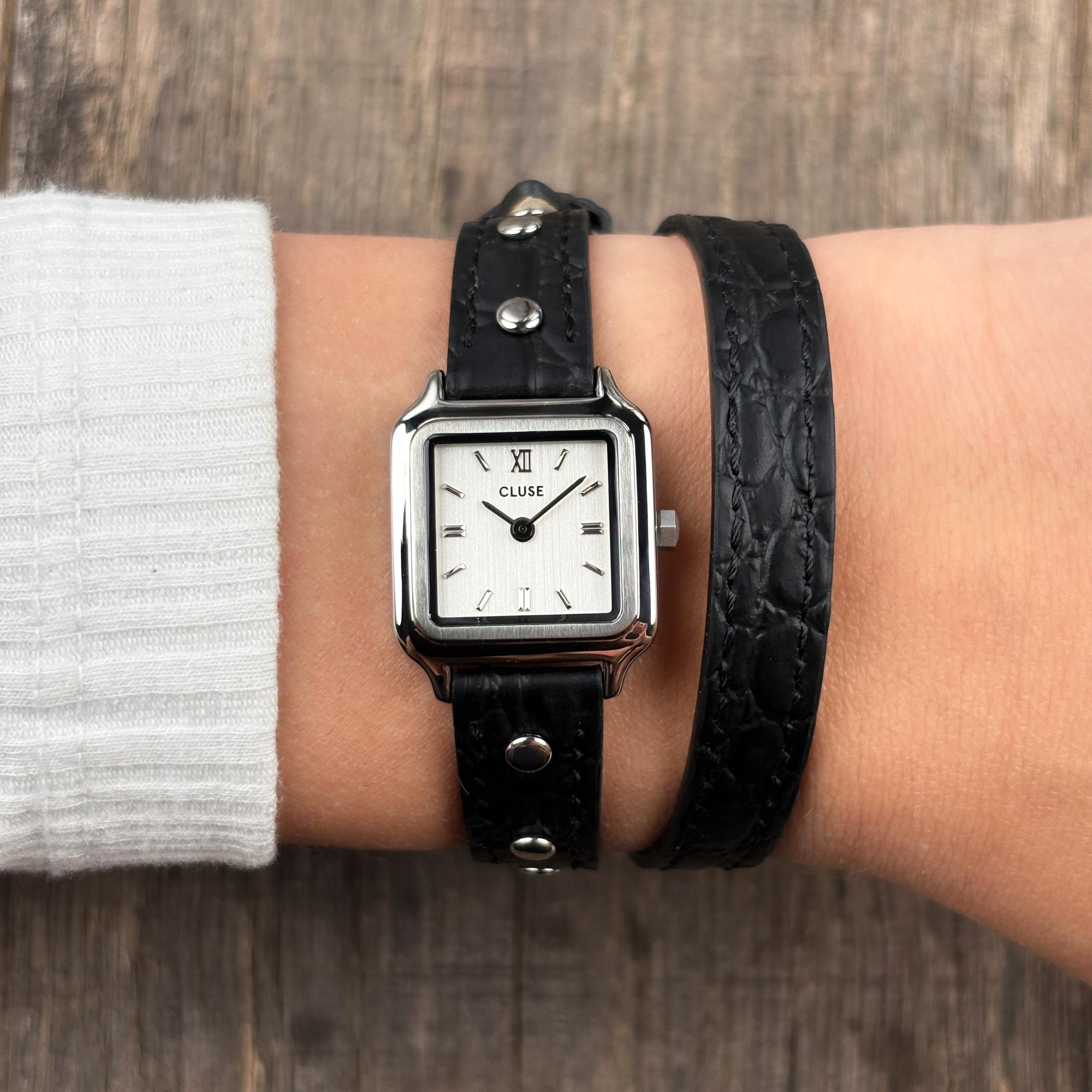 Cluse CW15508 Gracieuse Mini Double Leather Black Studs Silver Gracieuse klasyczny zegarek srebrny - miniatura 9