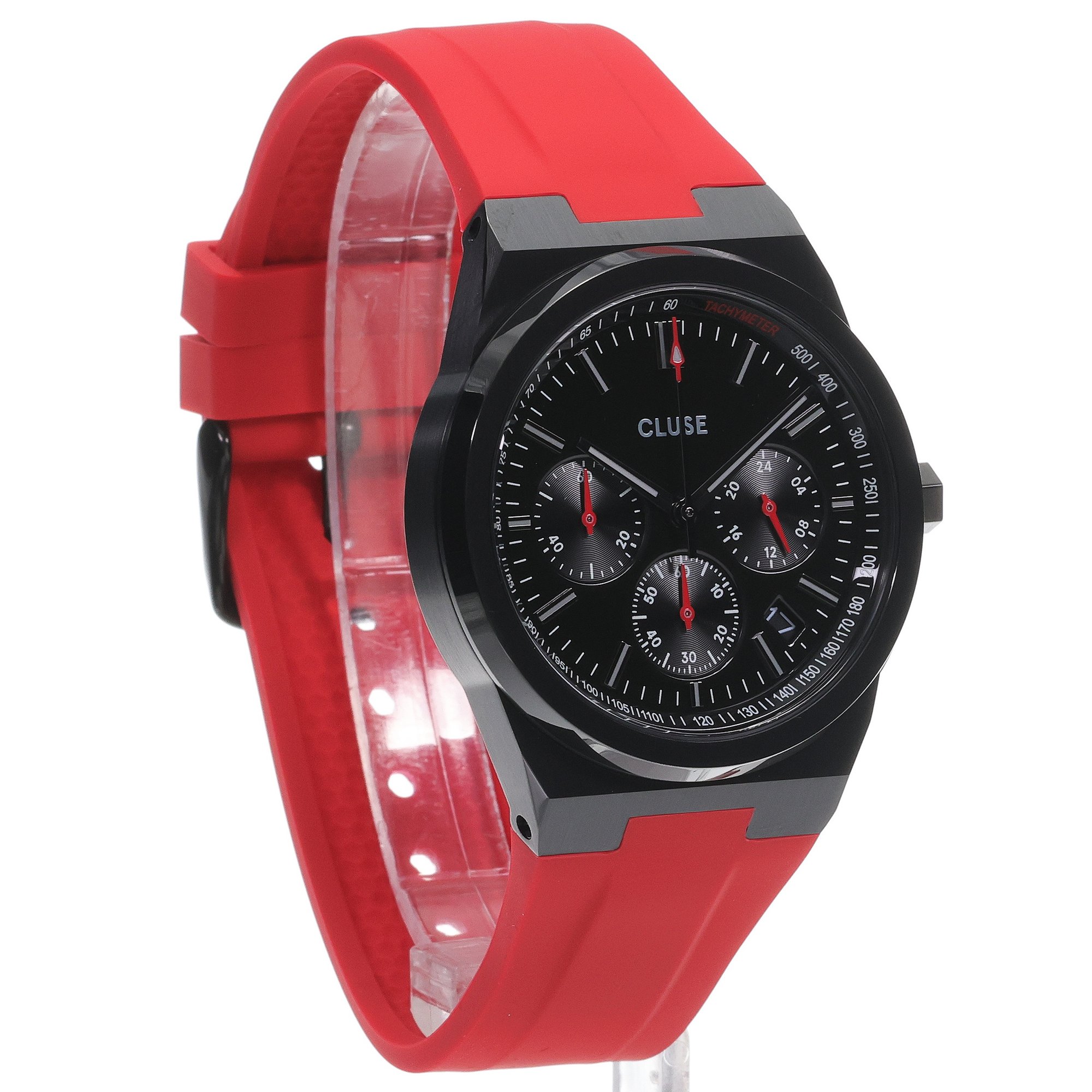 Cluse CW20810 Vigoureux Vigoureux Chrono Silicone Red Black zegarek męski sportowy mineralne - miniatura 3