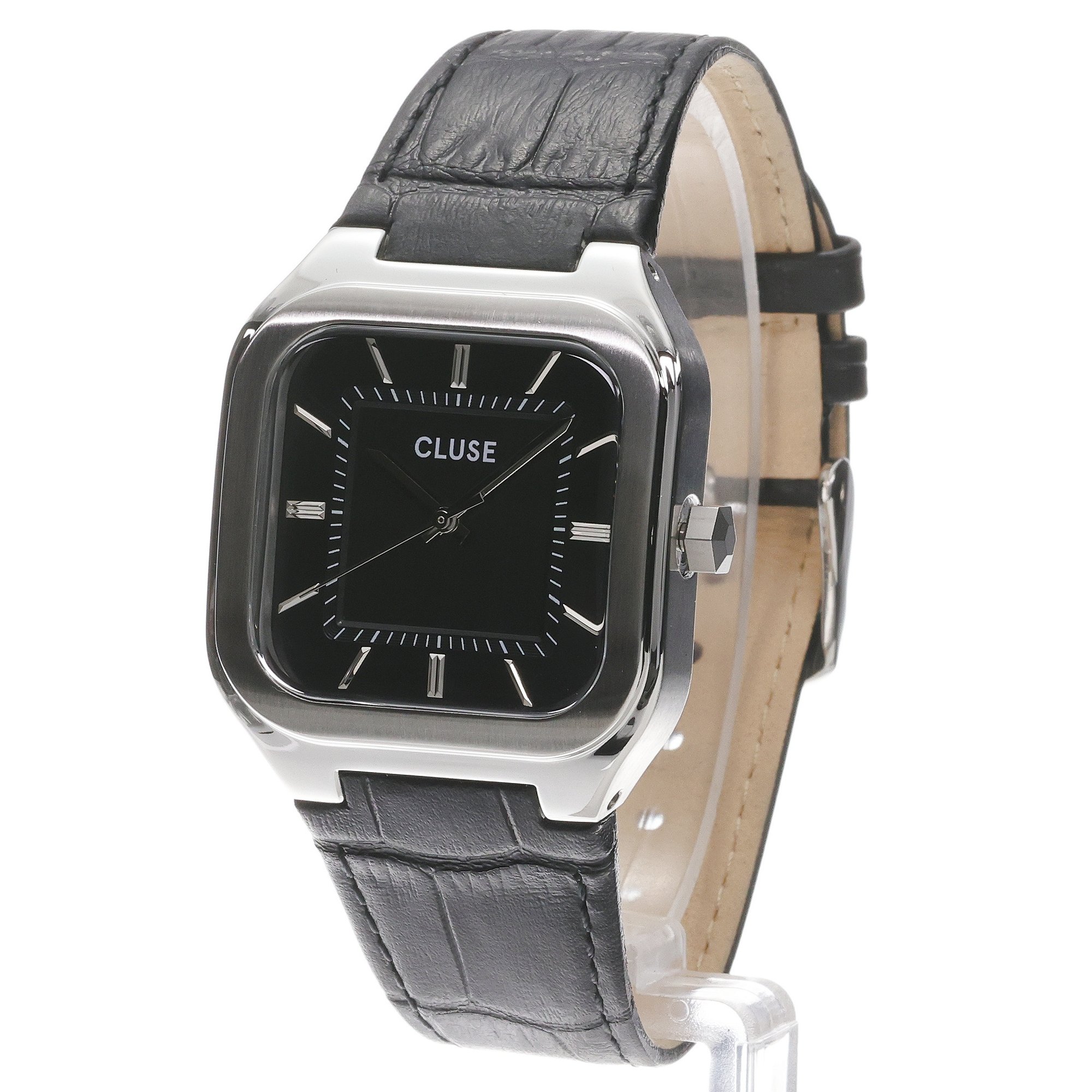 Cluse CW25703 Quadrus Leather Black Silver Quadrus klasyczny zegarek srebrny