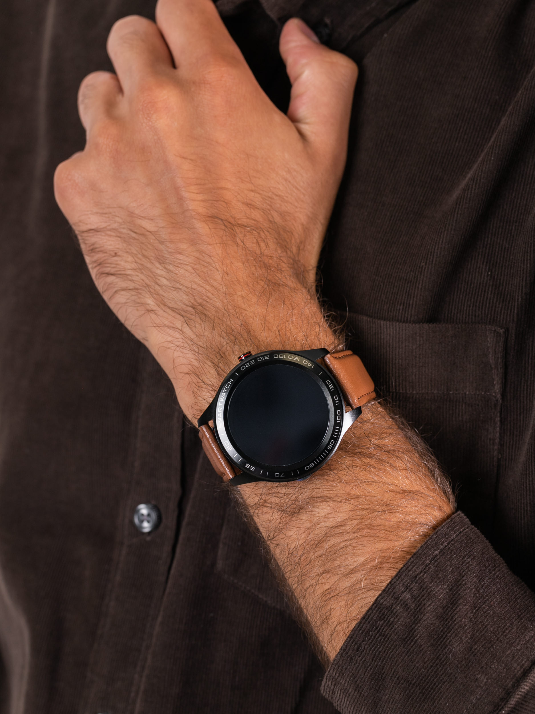 zegarek Garett 5903246287004 Smartwatch Garett Men 3S RT brązowy skórzany męski z krokomierz Męskie - miniatura 3