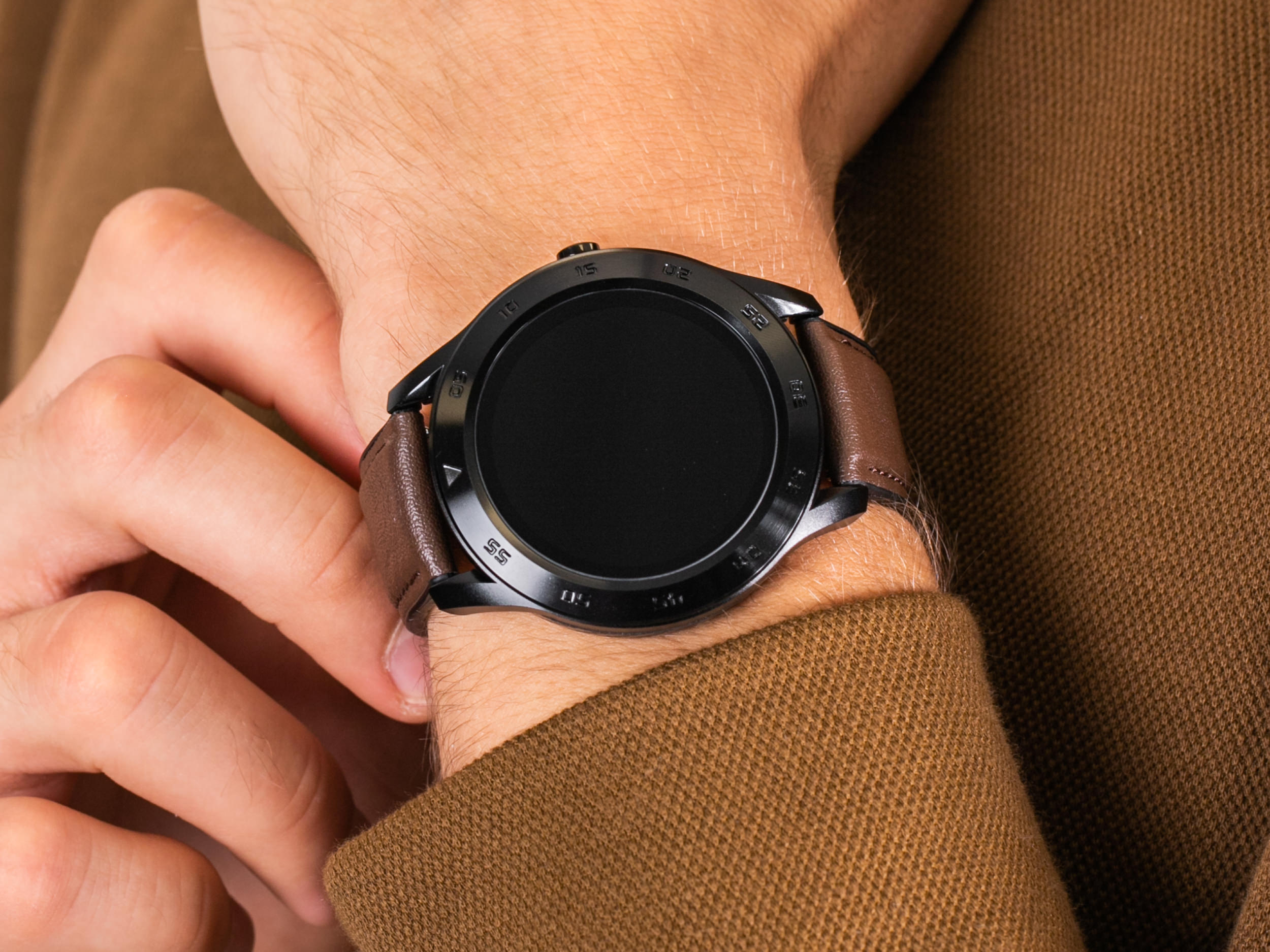 Garett 5903246287332 Smartwatch Garett GT22S RT ciemny brąz skórzany zegarek sportowy Męskie