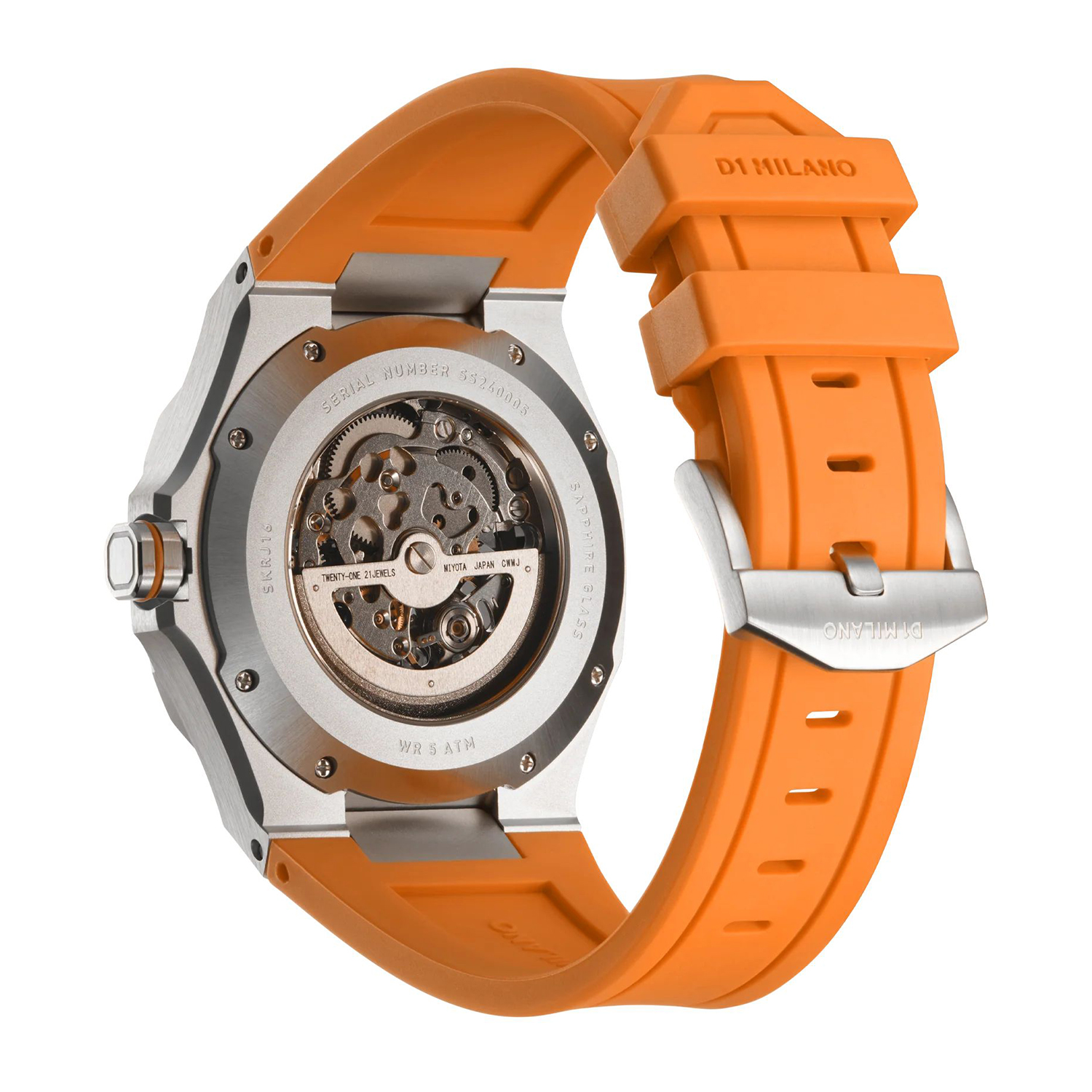 D1 Milano D1-SKRJ16 SLICE ORANGE SKELETON RUBBER 415 MM zegarek klasyczny Mechanical - miniatura 4