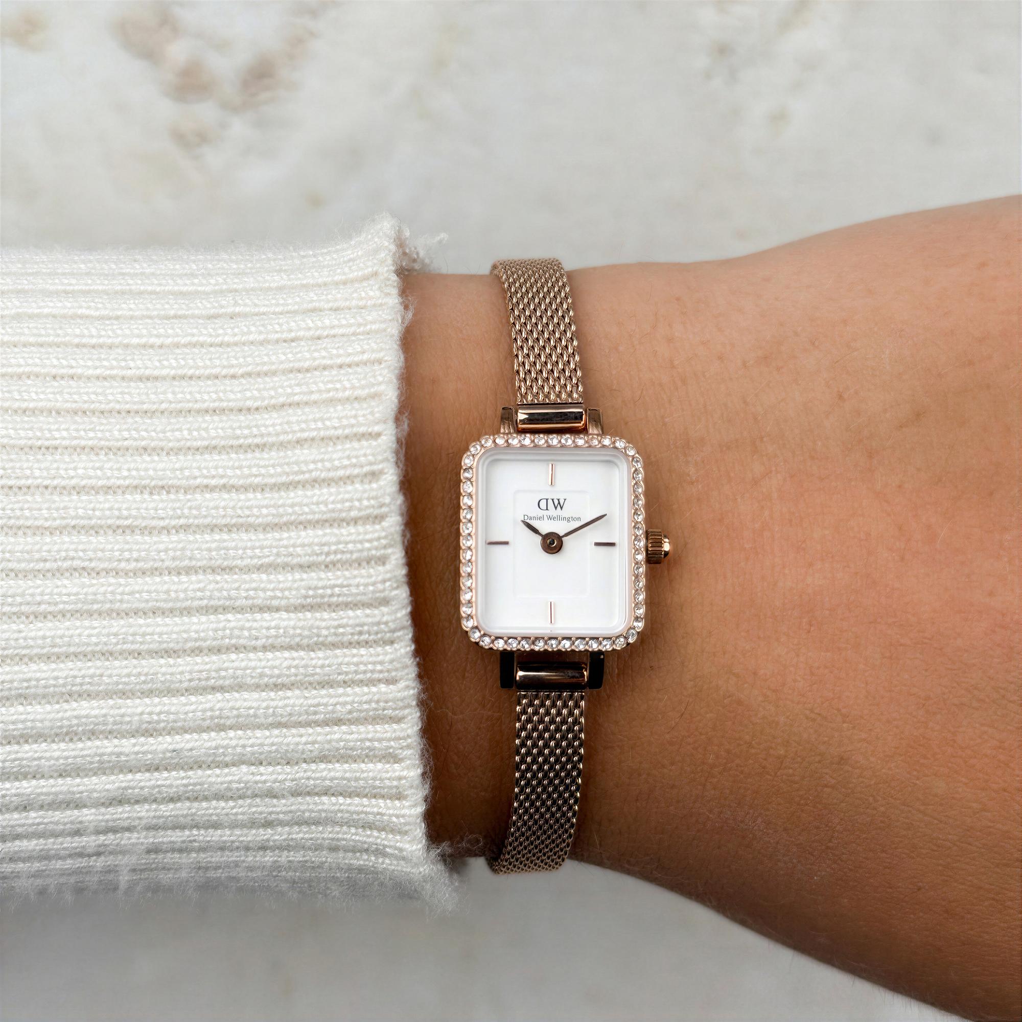 Daniel Wellington DW00100731 Quadro Mini Lumine Bezel Rose Gold 15mm Quadro fashion-modowy zegarek różowe złoto - miniatura 9