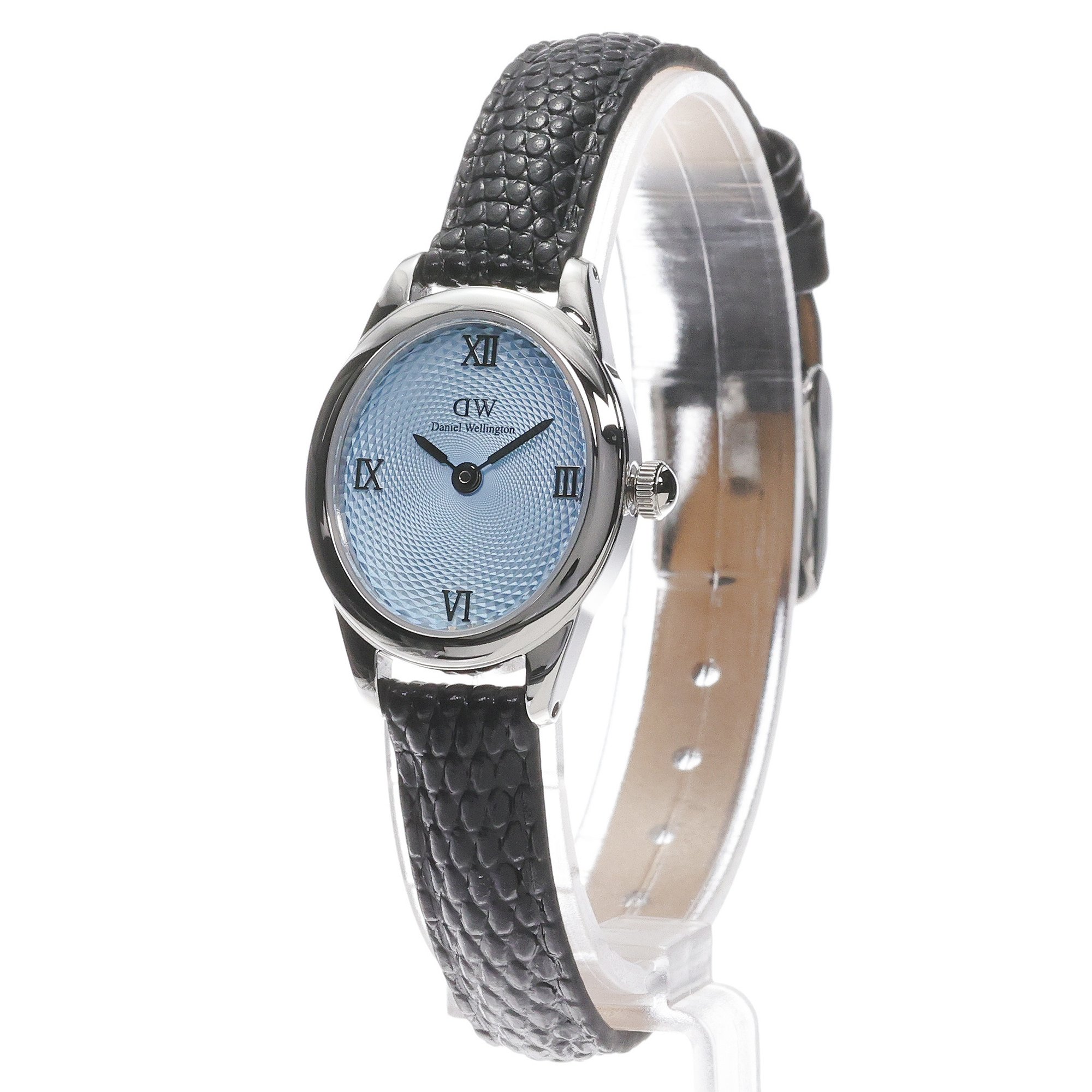 Daniel Wellington DW00100896 Damskie Ophelia Mini Black Lizard Ice Blue Guilloche Silver zegarek damski klasyczny mineralne