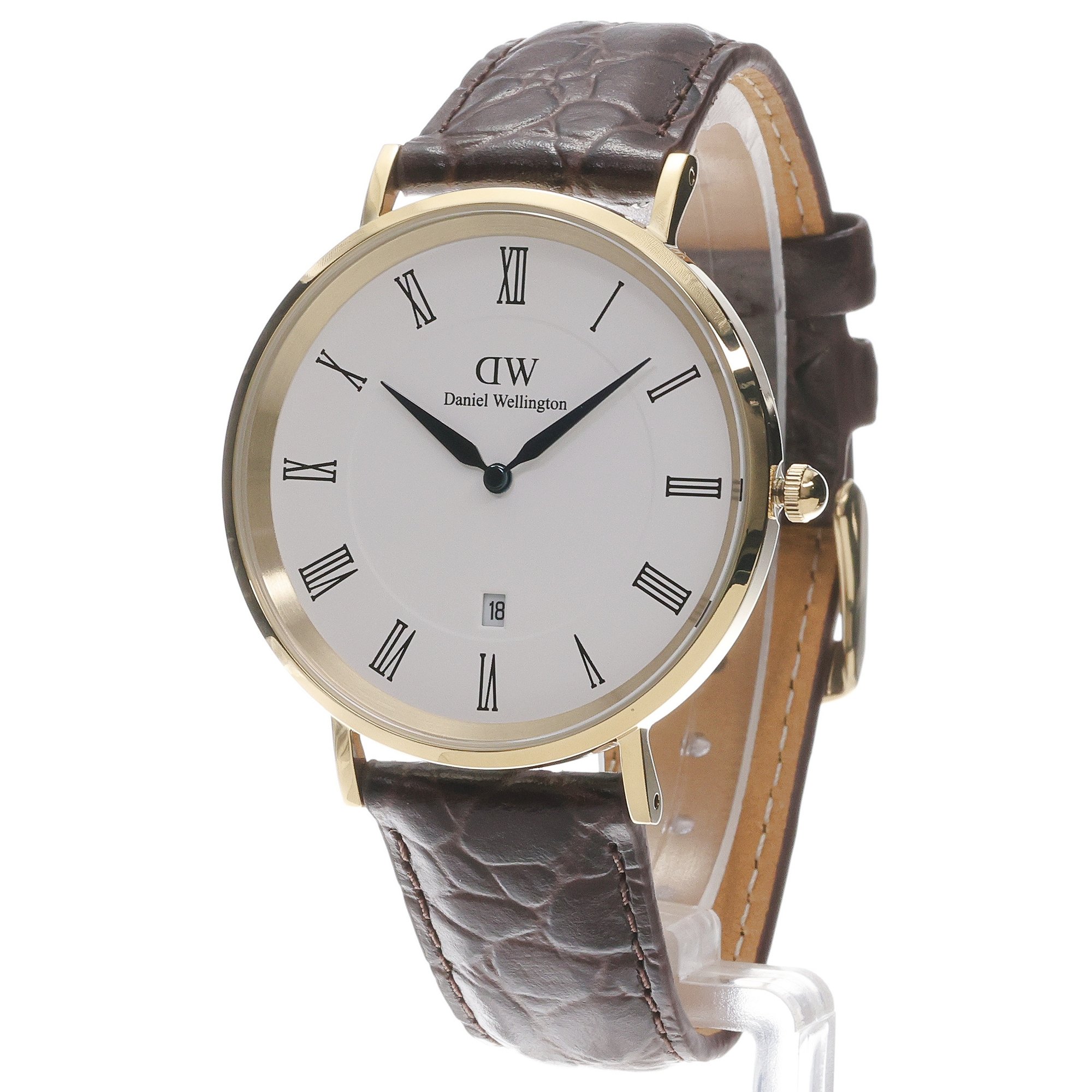 Daniel Wellington DW00100912 Męskie Classic Roman Numerals Date Dark Brown Croc Belly Gold zegarek męski klasyczny mineralne