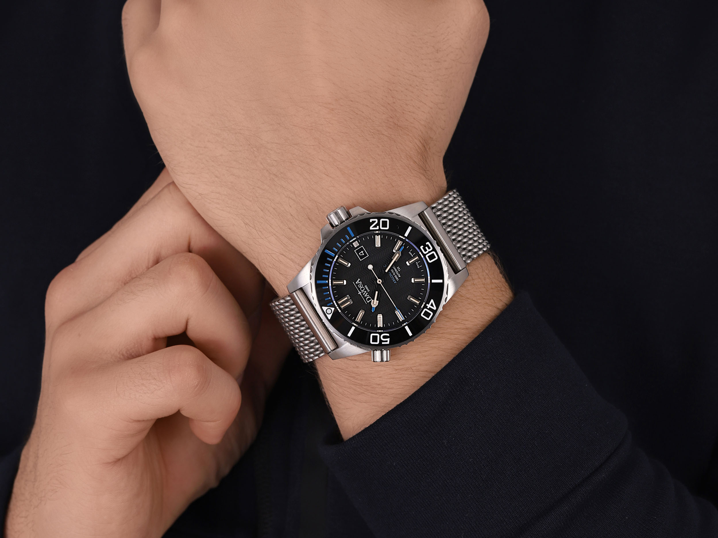 Davosa 161.580.40 zegarek srebrny klasyczny Diving bransoleta - miniatura 4
