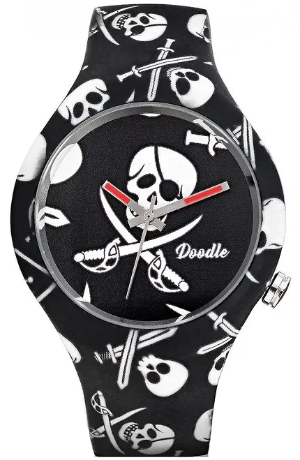 Doodle DOSK002 Doodle The Original BLACK PIRATES SKULLS DOODLE WATCH - zdjęcie 1