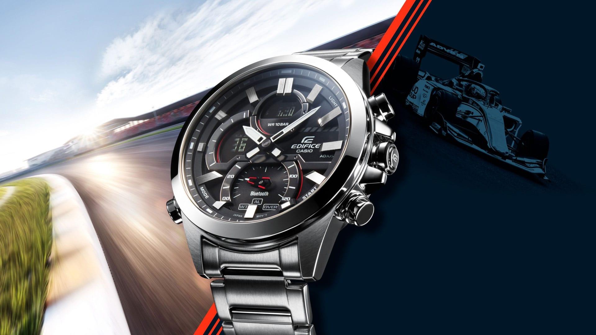 EDIFICE ECB-30D-1AEF zegarek srebrny sportowy EDIFICE Premium bransoleta