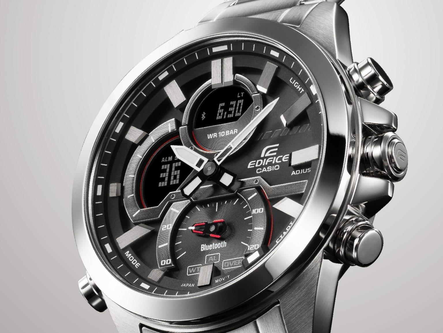 EDIFICE ECB-30D-1AEF zegarek srebrny sportowy EDIFICE Premium bransoleta