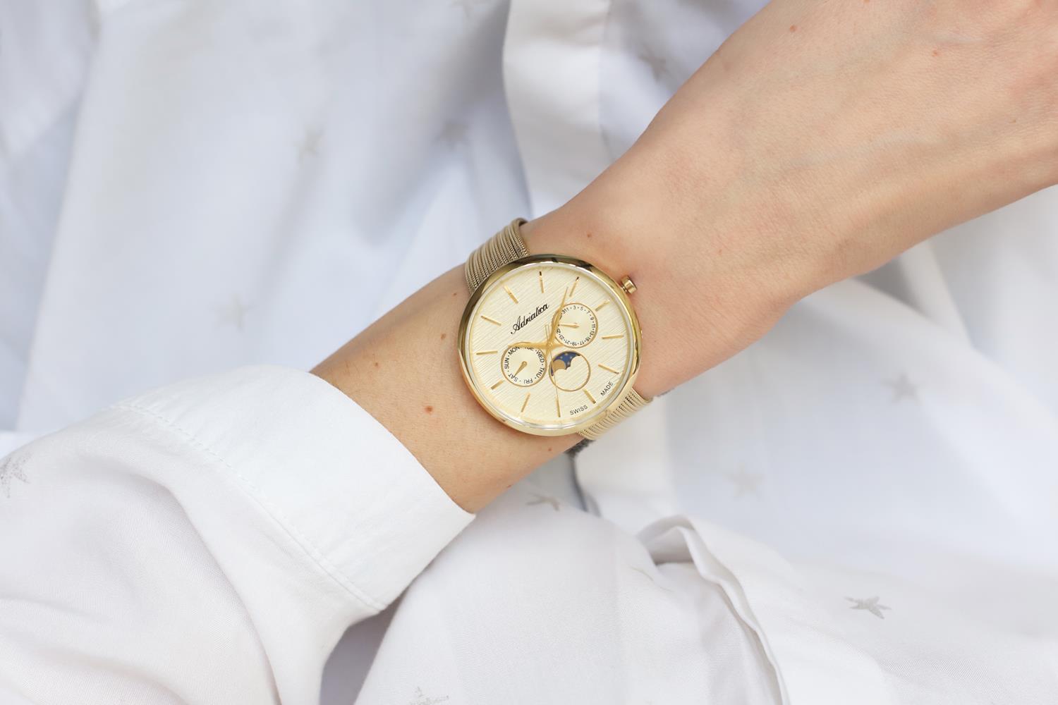 Adriatica A3732.1111QF Moonphase Bransoleta elegancki zegarek złoty - miniatura 9