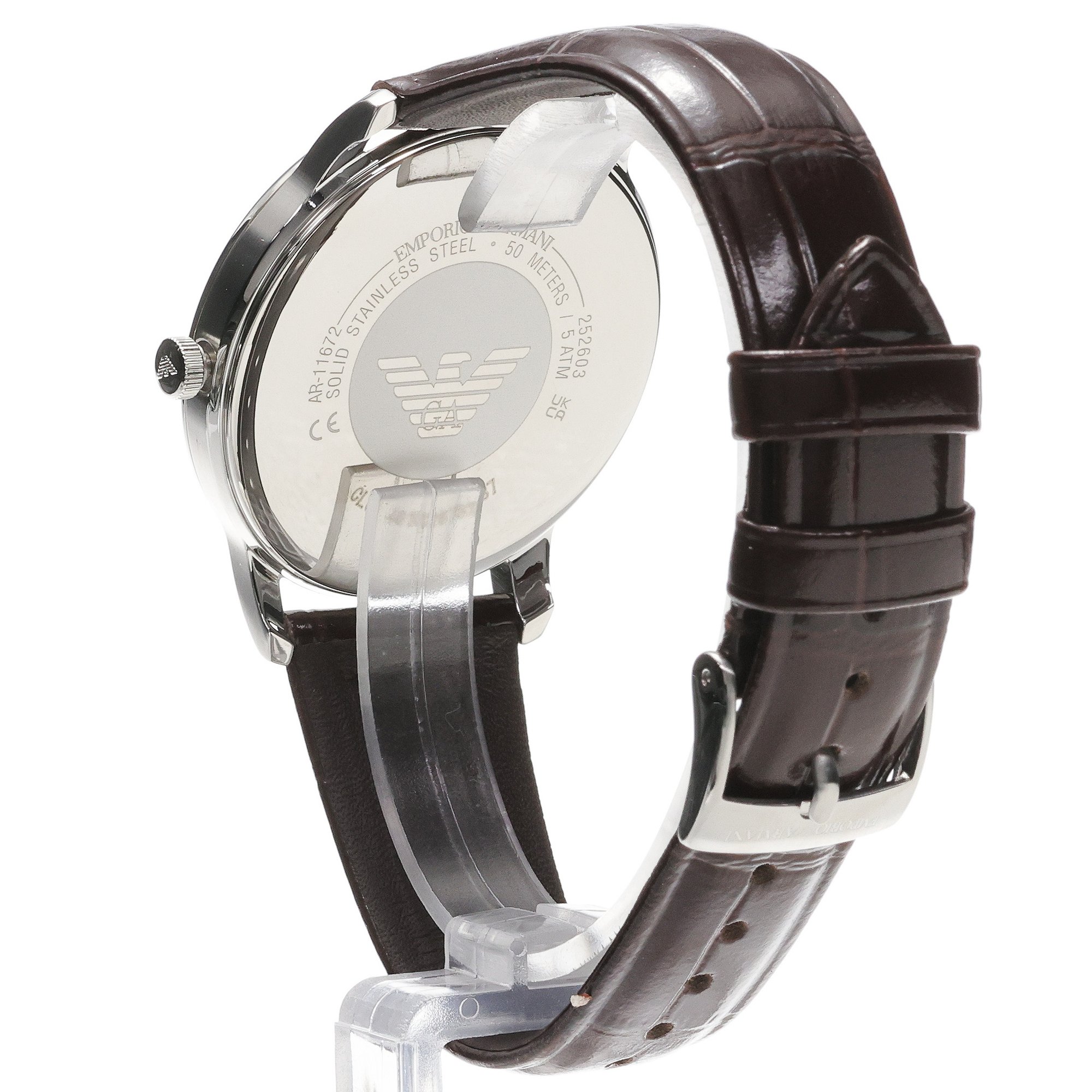 Emporio Armani AR11672 Emporio Armani Three-Hand Date Brown Leather Watch zegarek męski klasyczny mineralne