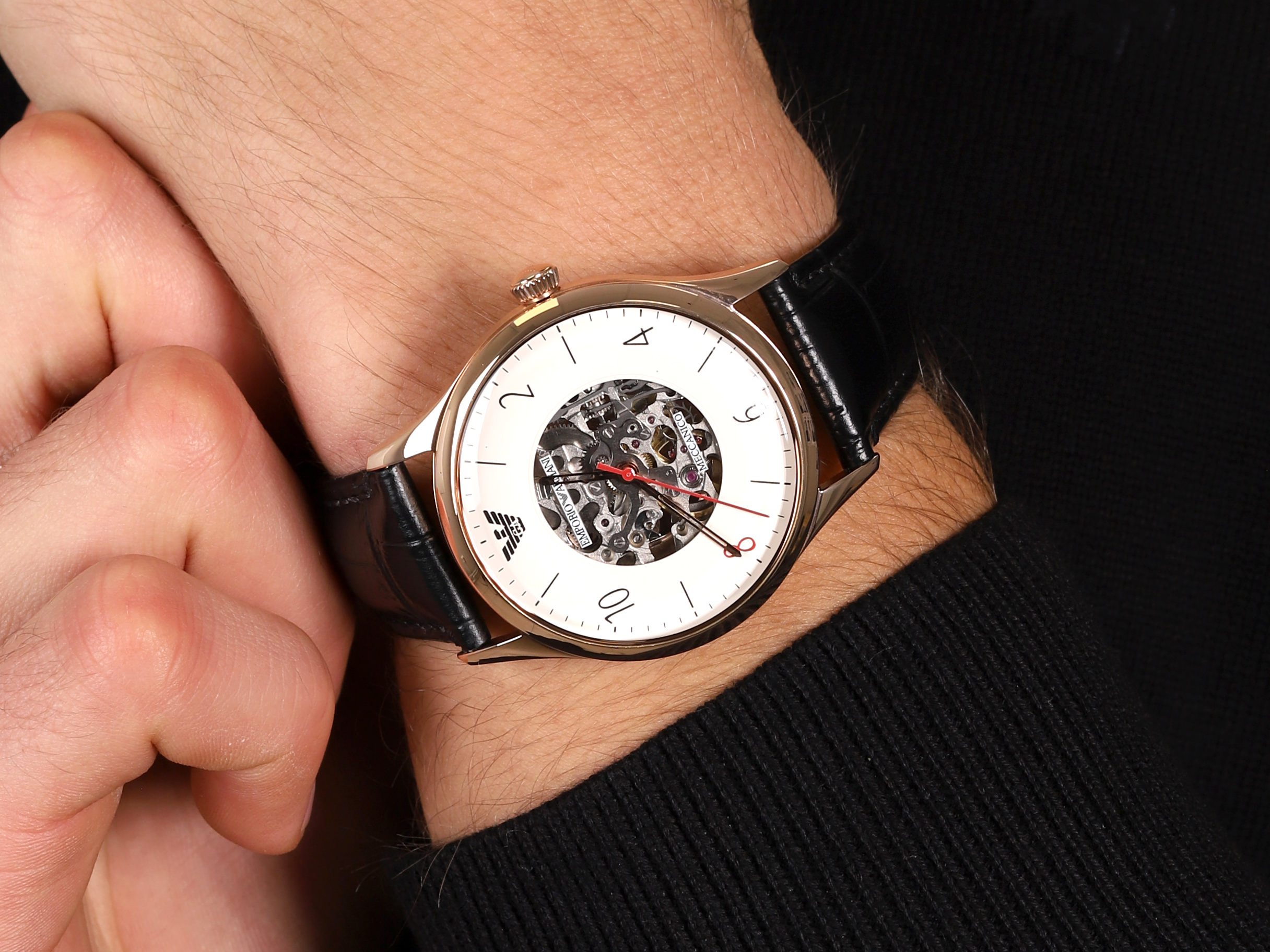 Emporio Armani AR1924 zegarek różowe złoto klasyczny Meccanico pasek - miniatura 4