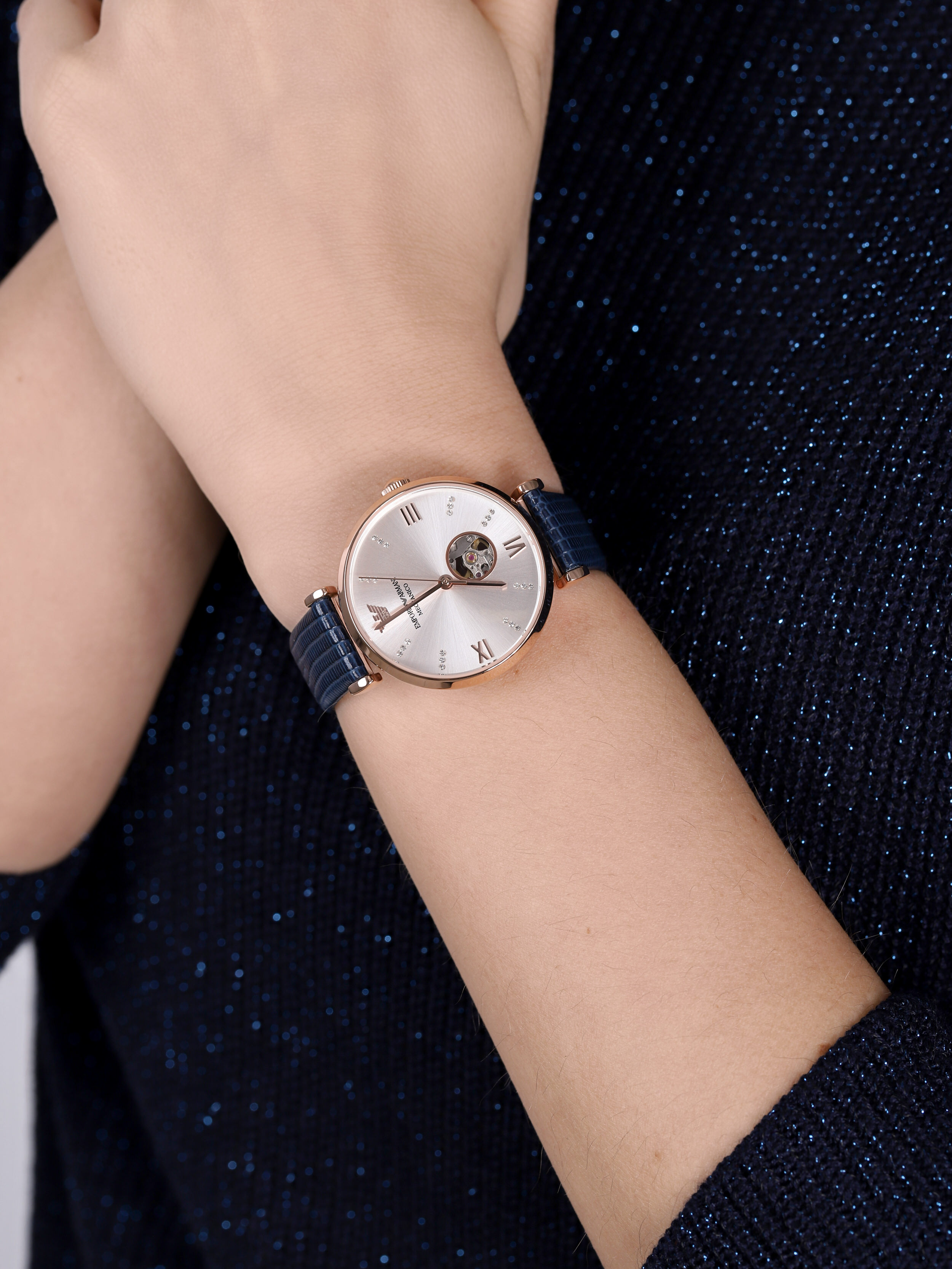 Emporio Armani AR60020 zegarek różowe złoto klasyczny Meccanico pasek - miniatura 3