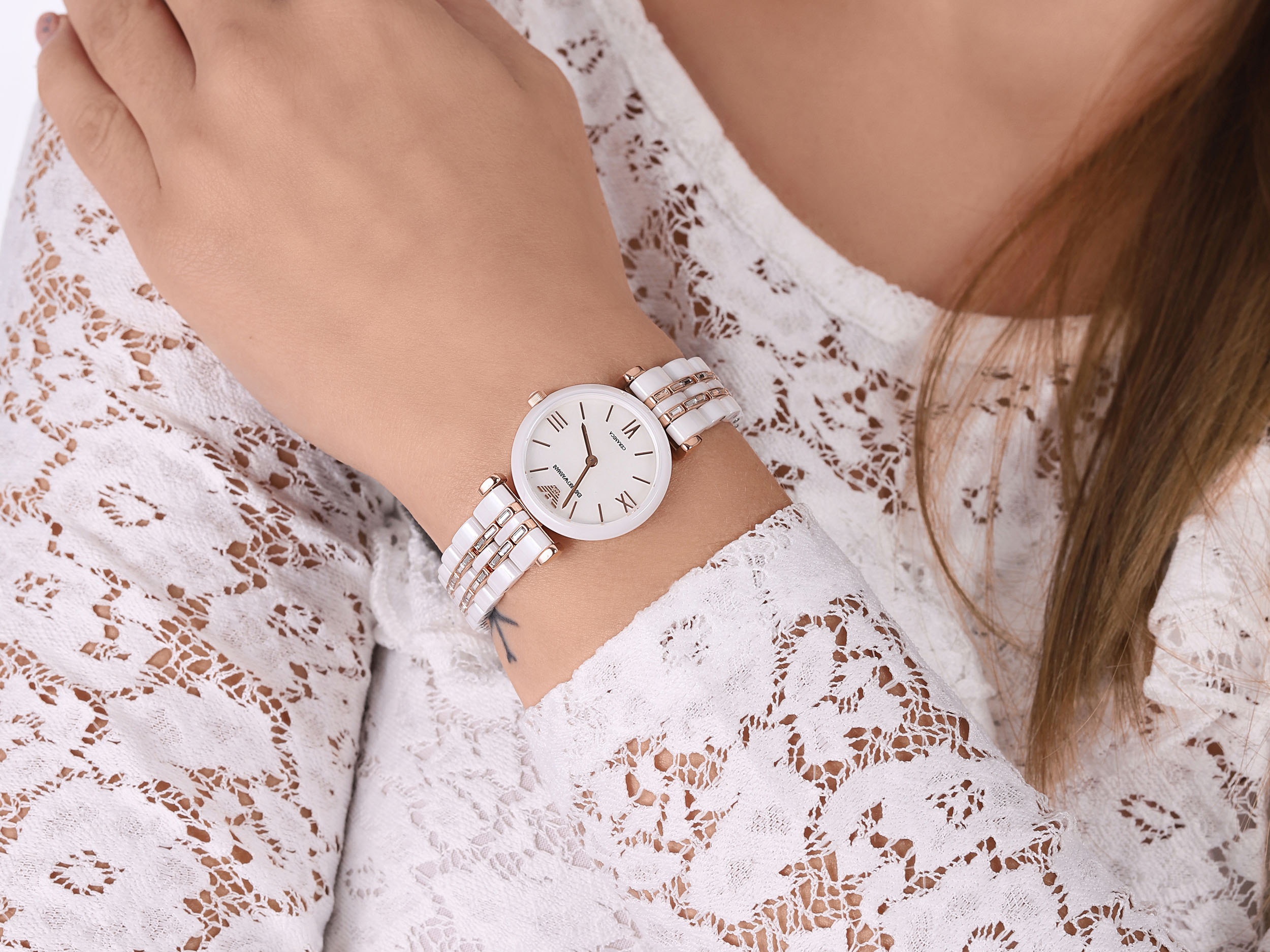 Emporio Armani AR70004 zegarek biały klasyczny Ladies bransoleta
